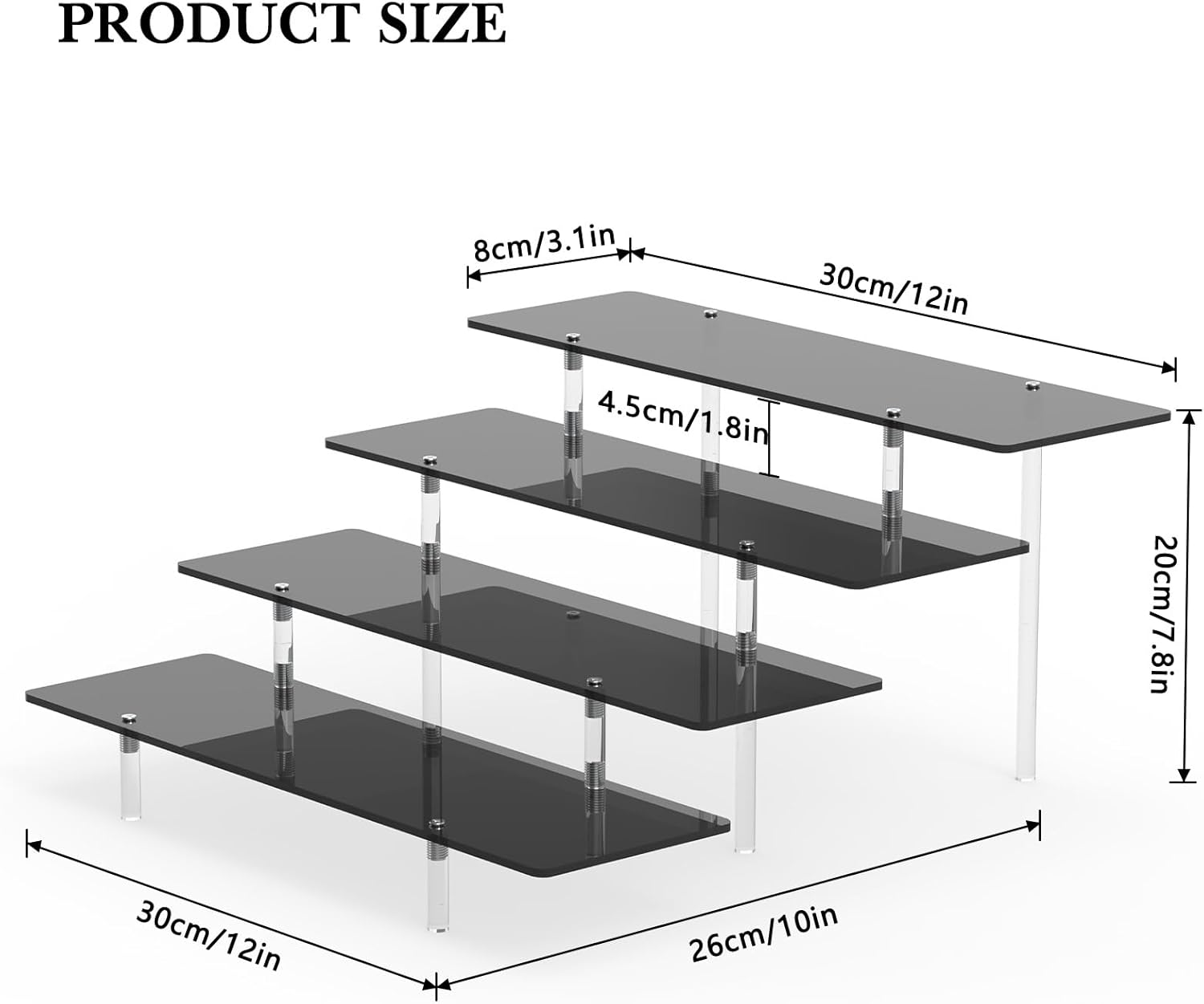 Acrylic Riser Display Stand, Black 4 Tier Cupcake Stand Display Risers Shelf Perfume Cologne Organizer Compatible with Funko Pop Food Dessert Makeup Skincare Cosmetics Lotion Organizer (1 PACK) image number 2