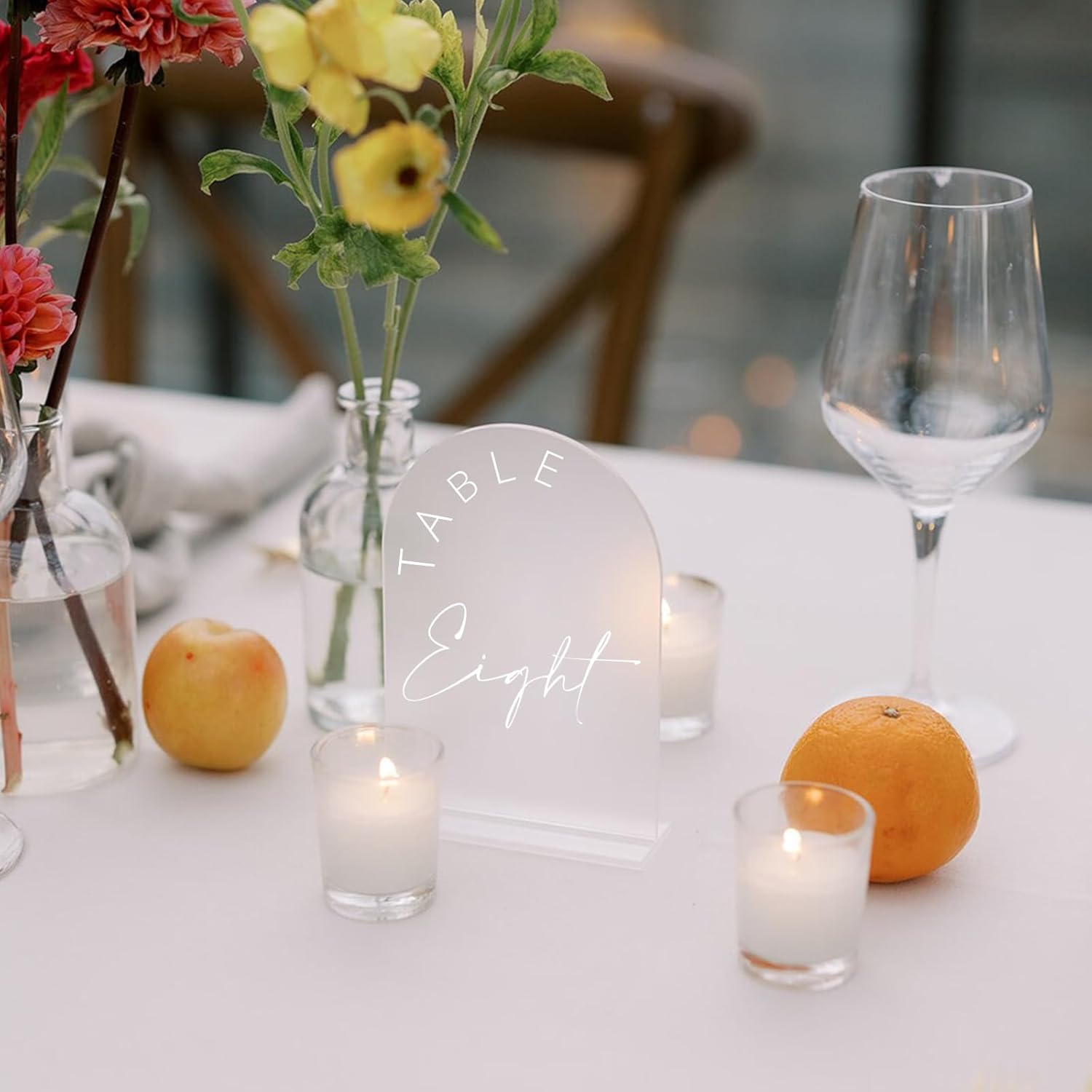 JINMURY Frosted Arch Wedding Table Numbers 1-10 with Stands, 5X7 Inch Frosted Arch Acrylic Sign with White Letters, Frosted Arch Acrylic Table Numbers for Wedding Reception (Frosted Table Numbers image number 1