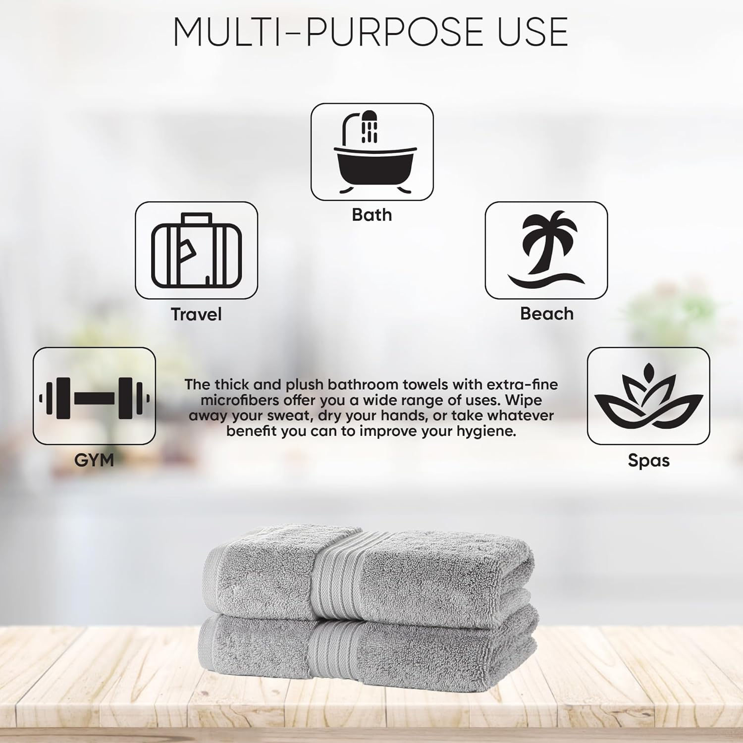 ALSAP Grey Hand Towels Pack of 2 - Ultra Soft Super Absorbent 700 GSM Egyptian Cotton Towels - Bathroom Linen Sets - Luxury Hotel Quality Cotton Hand Towels Set Convenient Size 50X85Cm image number 7