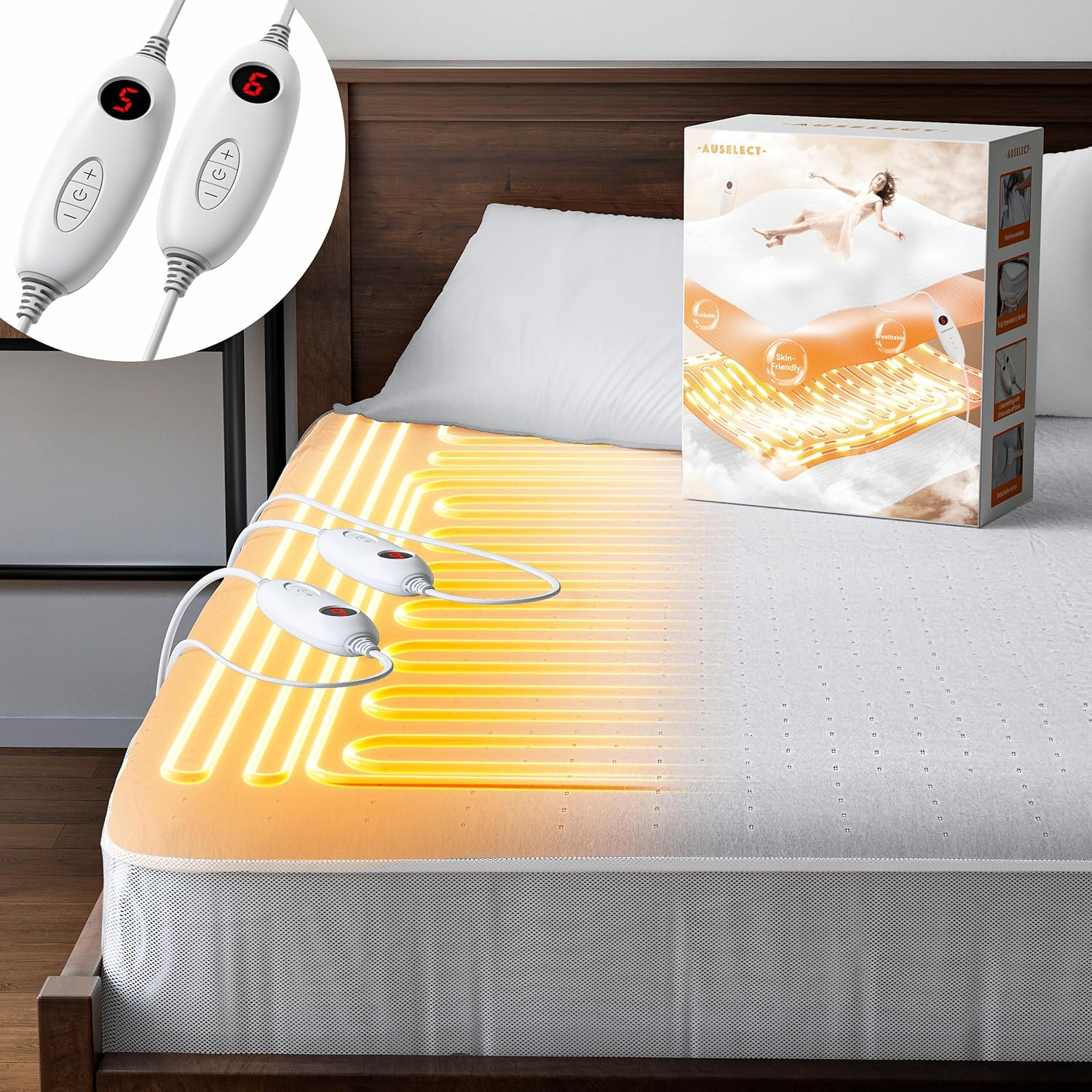 Heated Blanket Queen, Electric Blanket Machine Washable 203X105Cm, Dual Zone Heated Mattress Pad Electric Bed Warmer with Overheat Protection, Underblanket Heating Auto off for Queen Size Bed image number 5