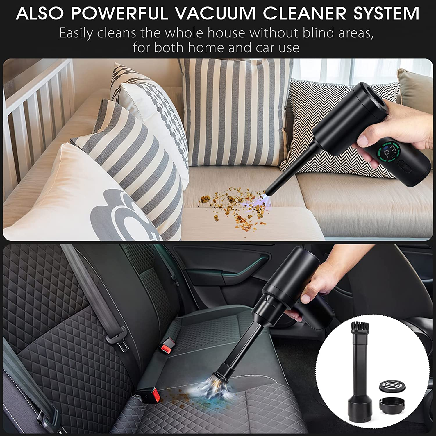 Compressed Air Duster, 110000RPM Electric Air Duster & Vacuum Cleaner 2 in 1 Rechargeable 7600Mah Cordless, Keyboard and Computer Cleaner, Replaces Compressed Air Cans