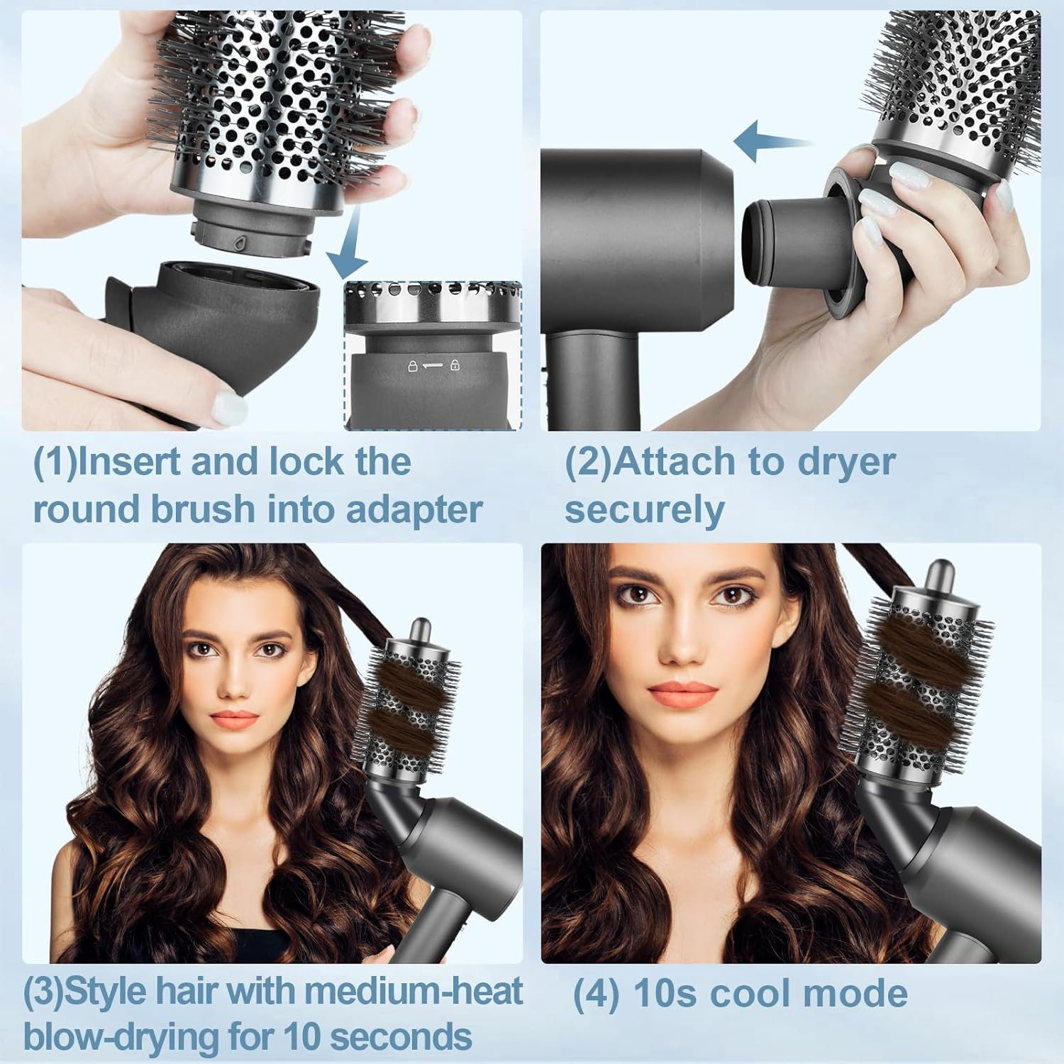 PUREGUST Upgraded Large round Brush Attachment for Dyson Hair Dryer Jumbo Bigger Oval round Volumizing Brush Accessories,Gery