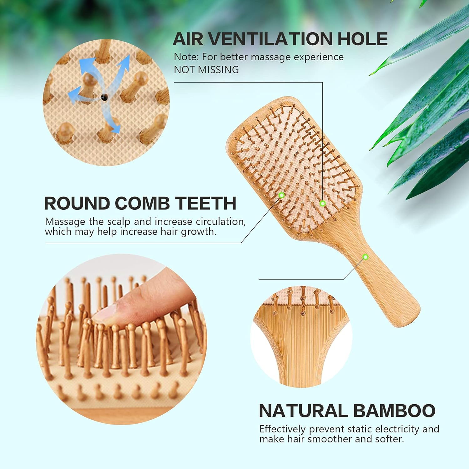 Hair Brush-Natural Wooden Bamboo Detangler Paddle Brush and Comb Set Eco Friendly Hairbrush for Women Men and Kids Thin Long Curly Hair Types and Massage Scalp(2Pcs) image number 2