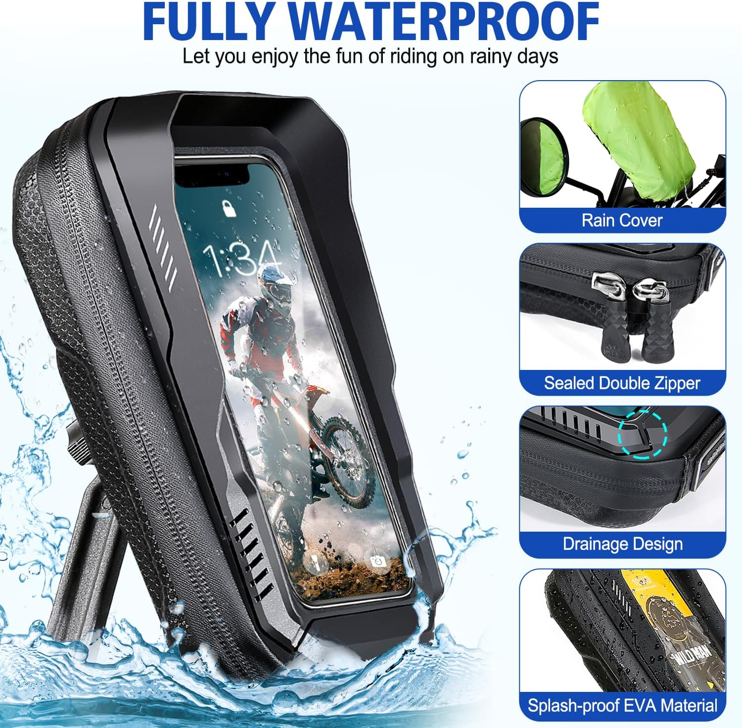 JUYANO Waterproof Motorcycle Phone Holder Aluminium Anti-Vibration 360&deg; Rotatable Touch Screen Universal Mobile Phone Holder Scooter Mirror for Smartphones up to 6.9 Inches image number 2