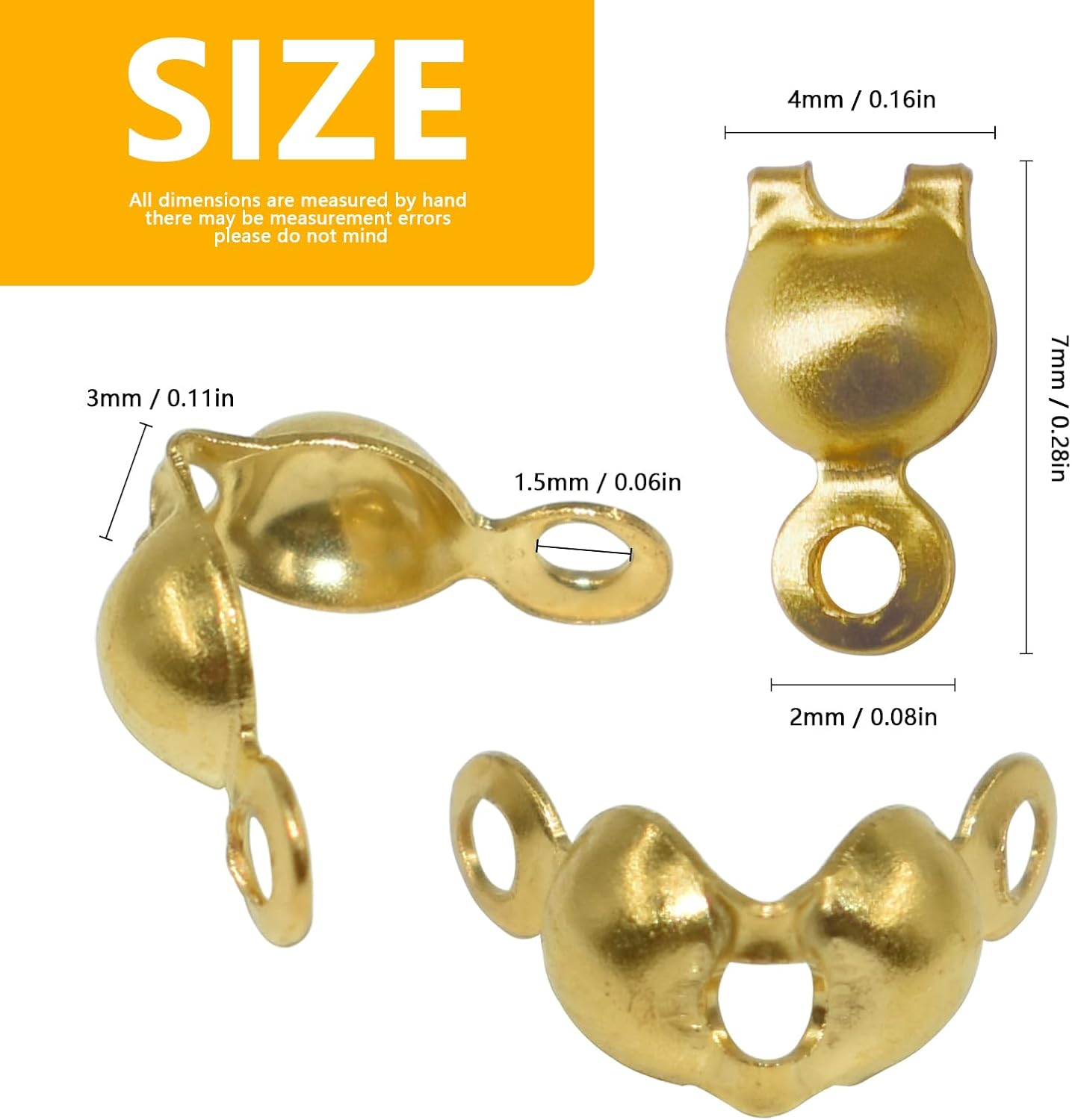 1200Pcs Clamshell Crimp Beads Tips Knot Covers Set Fold-Over Beads Caps for Jewelry, Necklace, Bracelet, Earrings, DIY Crafts Making, Connect Hook and Strings, 6 Colors image number 1