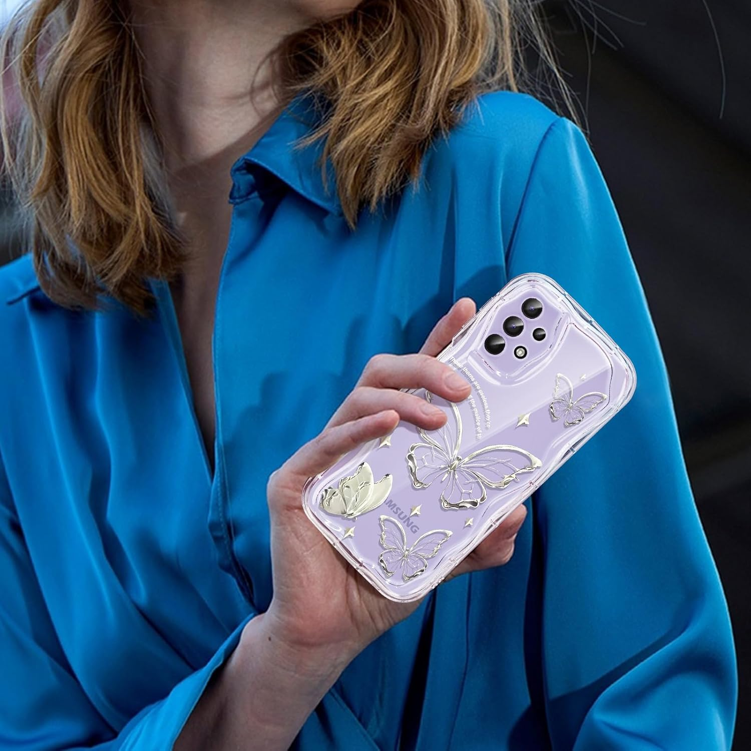 CASBST Compatible for Samsung Galaxy A32 5G Case, Pretty Butterfly Print Three-Dimensional Wave Clear Case for Girls Women, Soft Full Package Anti-Fall Cover for Galaxy A32 5G, Silver Butterfly