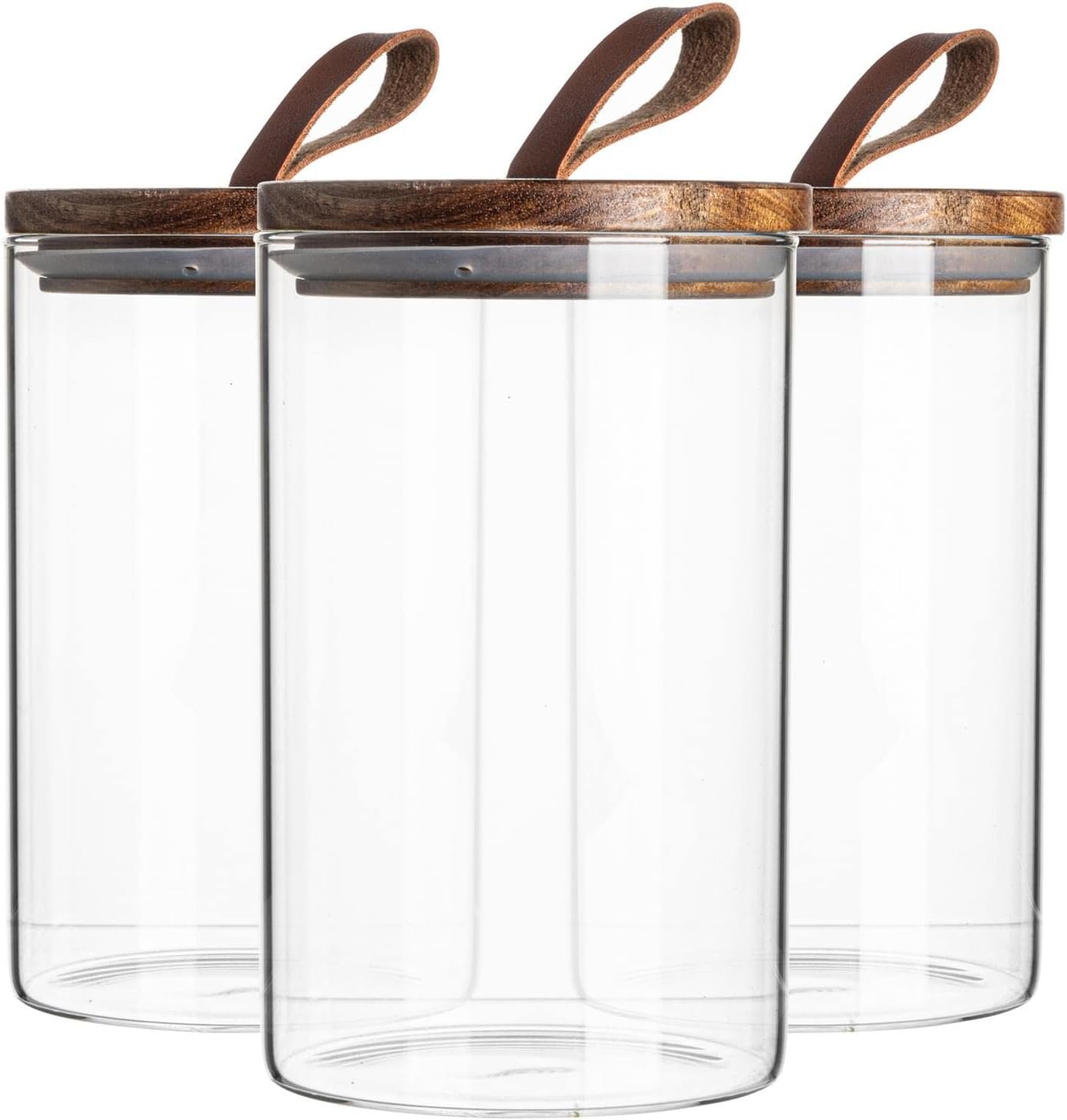 Argon Tableware Scandi Storage Jars with Leather Loop Lids - 1000Ml - 6 Pack - Modern round Organisation Container Glass Jar for Kitchens, Pantry, Bathrooms, Utility Rooms image number 4