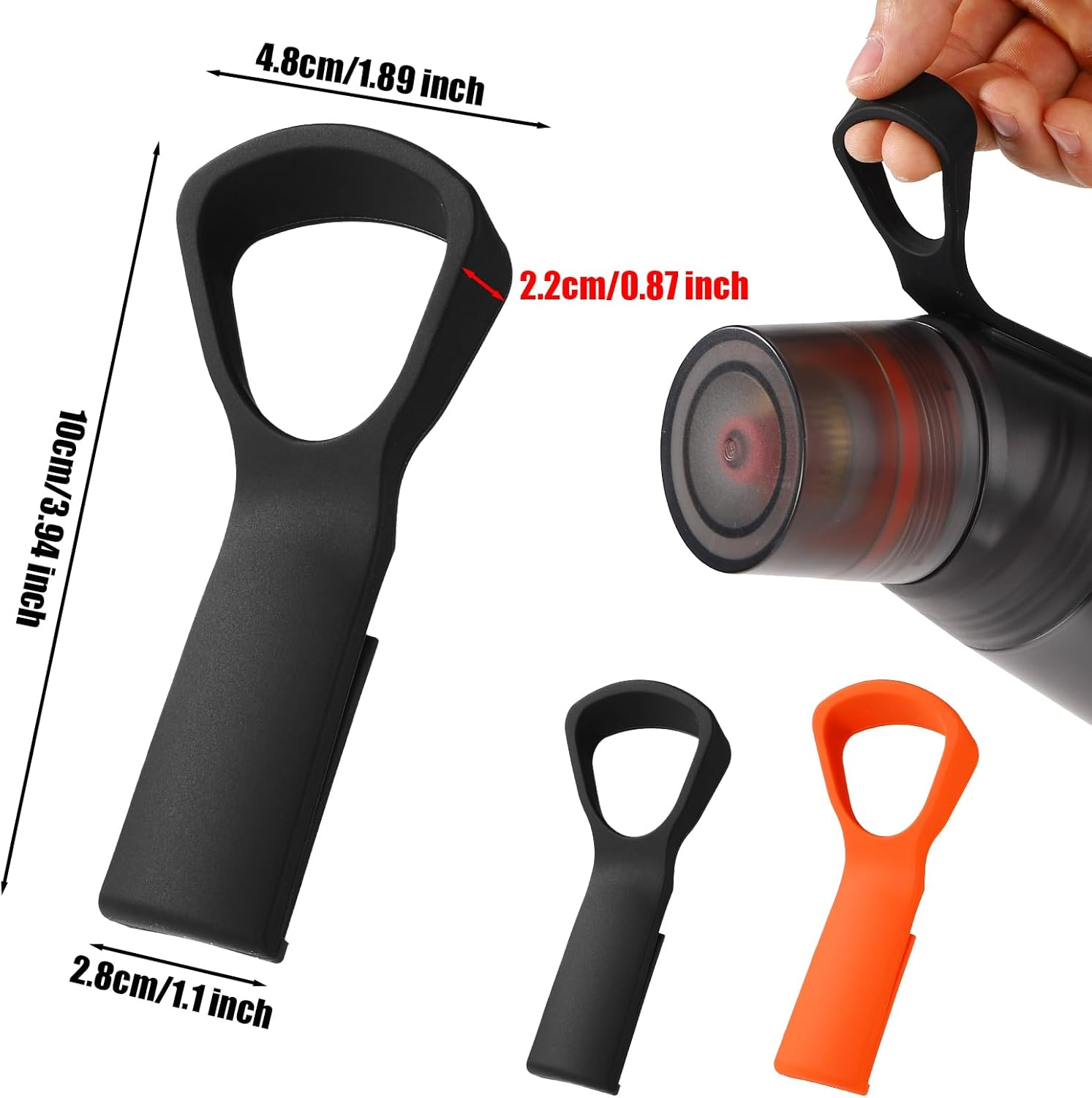 2Pcs Handle Compatible with Air up Water Bottle, Silicone Bottle Handle Fastening Water Bottle Handle Grip Accessories Bottle Handle Belt for Carrying Sports Event School Home (Black, Orange) image number 3