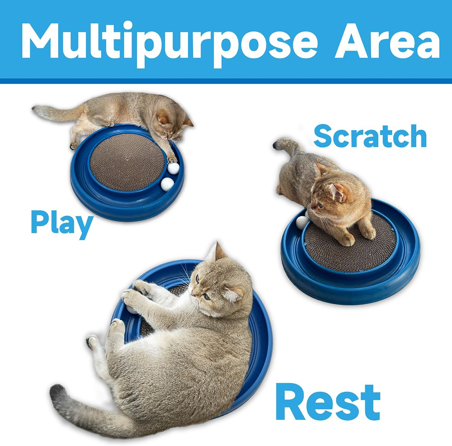 LYCTDD Cat Ball Track,Cat Scratching Board,Cat Scratchers for Indoor Cats,Cat Ball Toy Cat Toys for Bored Indoor Adult Cats for Kitten Mental Physical Exercise with Spare Ball (Blue) image number 5
