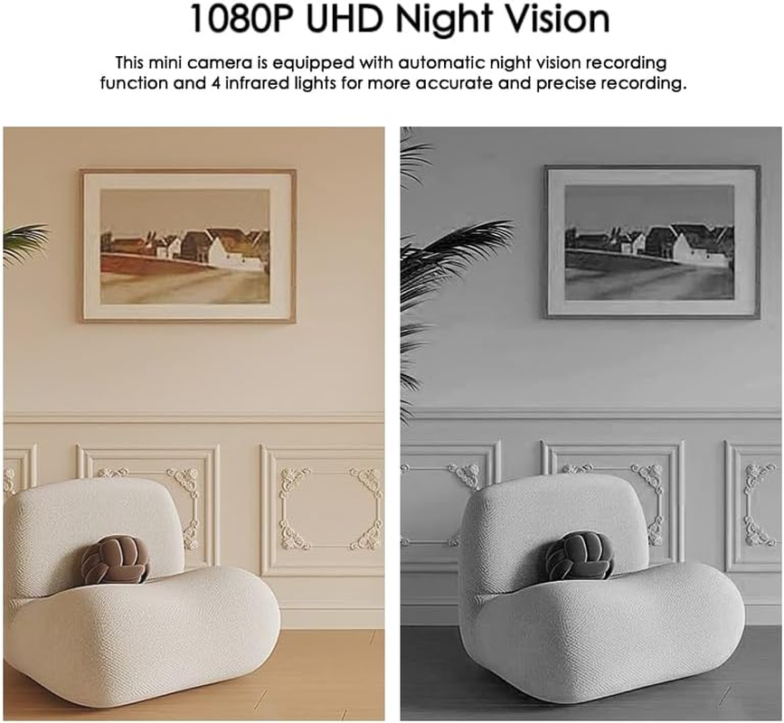 Leona Co Mini Wifi Camera 1080P HD &ndash; Small Wireless Security Cam with Night Vision, Motion Detection, App Control &ndash; Indoor Surveillance Camera for Pets, Baby, Elderly, Office, Remote Monitoring