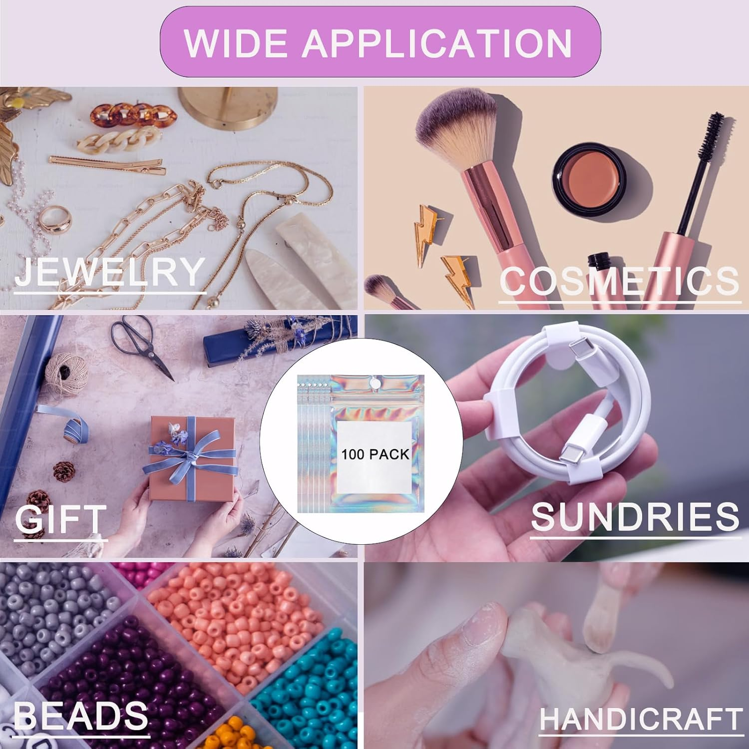 100 PCS Press on Nail Packaging Bag for False Nail Tips Holographic Press on Nail Storage Bag 100 PCS White Card with 2 Roll Transparent Tape for Nail Display Fake Nail Storage Organizer Nail Supplies image number 4