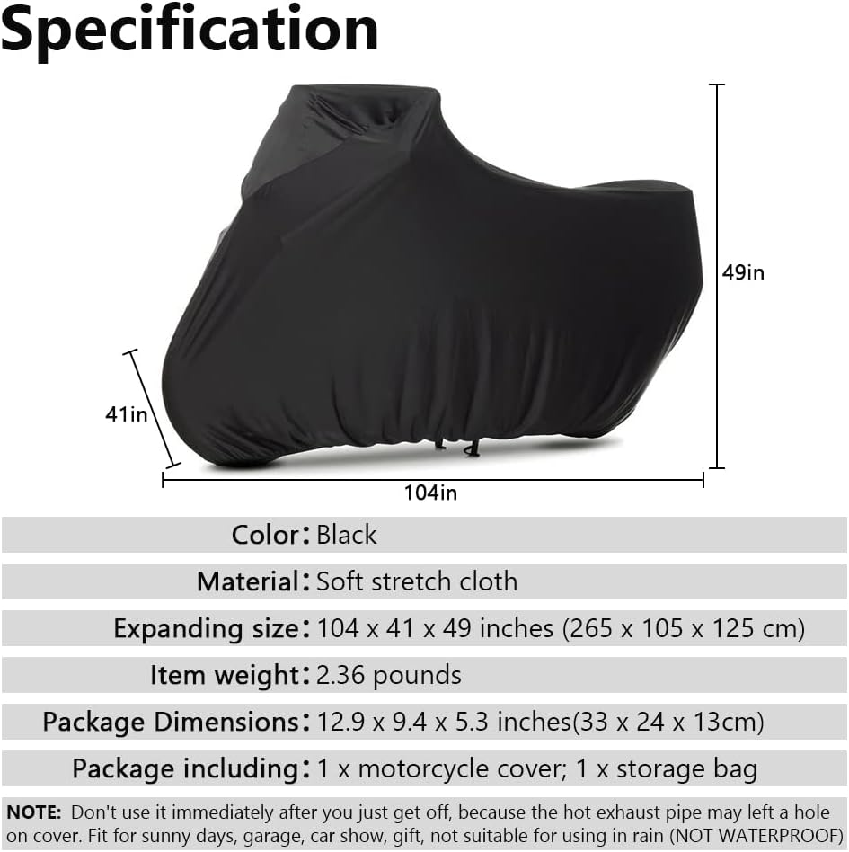 BIHEE Indoor Motorcycle Cover Universal Dustproof Cover Soft Stretch Durable Motorbike Cover for All Motor,104 Inches image number 1
