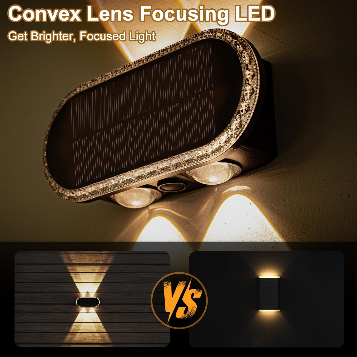 Ellasay Fence Lights Solar Powered: Outdoor LED Wall Lighting Dual Beam and 3 Color Modes IP65 Waterproof 12H Long Lasting Easy Mount for Garden Patio Backyard 4 Pack image number 3