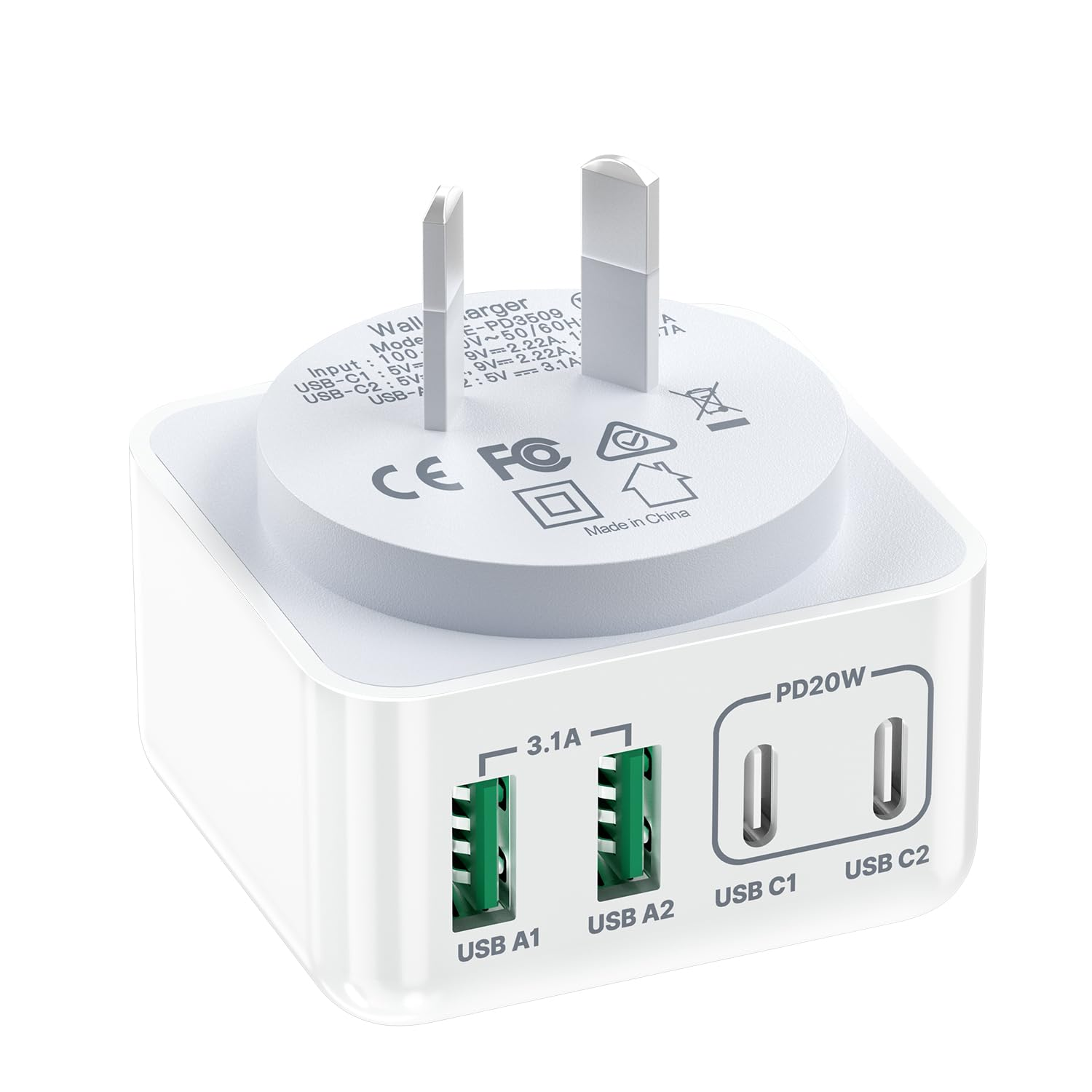 Aioneus USB C Charger, 40W USB C Plug 4-Port USB Charger Plug with Dual PD Type C and QC3.0 USB-A Fast Charging Port Multi Wall Charger Power Adapter AU Plug for Iphone 15, Ipad, Samsung, Lapto image number 2