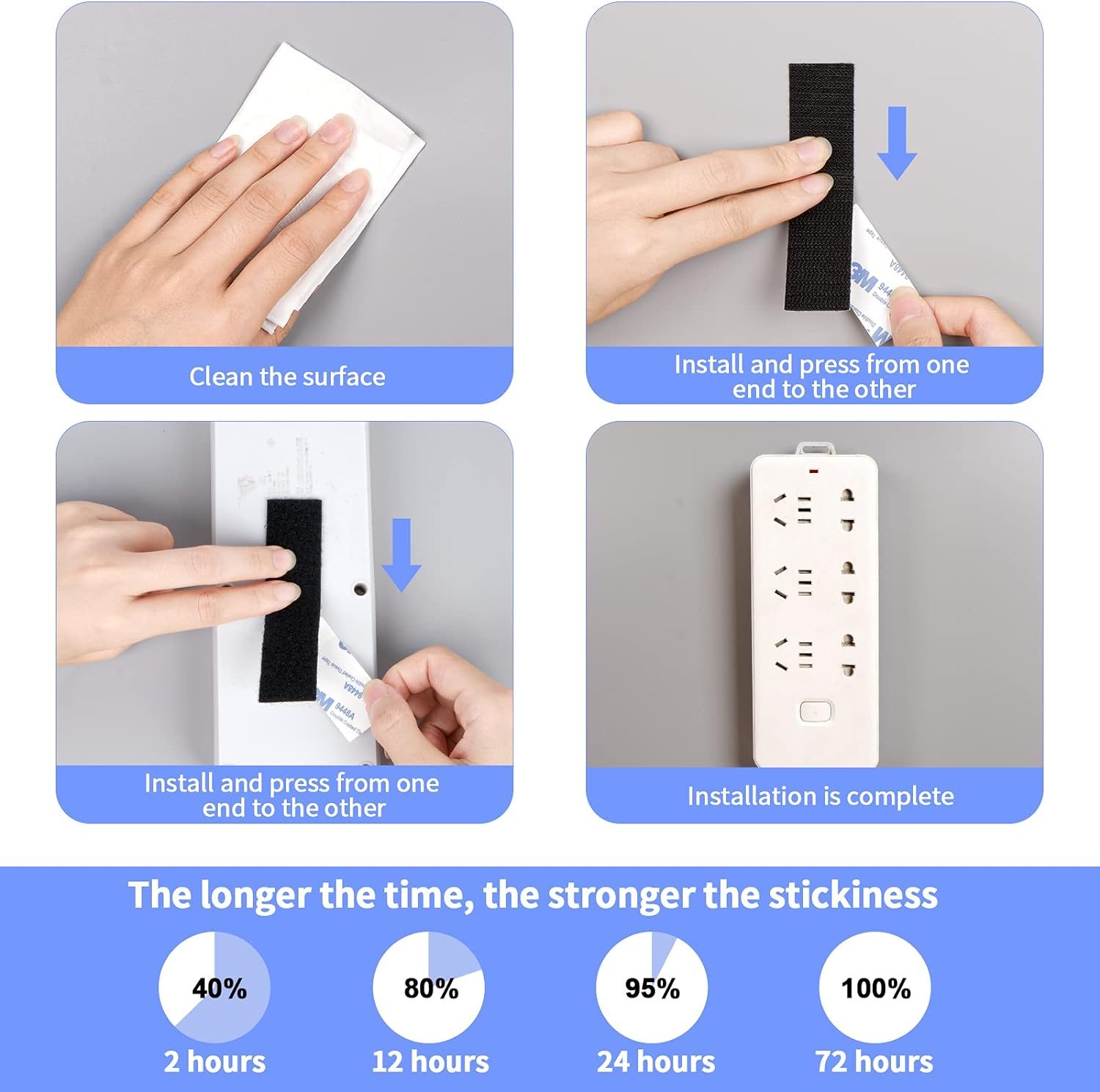 3M Industrial Strength Sticky Back Fastener | 5 X 10 Cm 12 Sets | Interlocking Tape Mounting Tape for Carpet, Couch Cushions, Pedal Board - Black