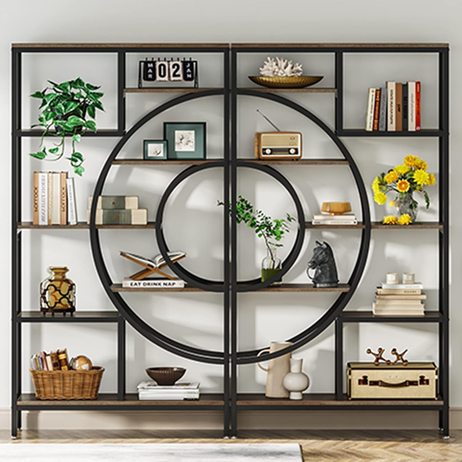 Tribesigns 71 in Geometric Bookcase Set, Industrial 8-Tiers Bookshelves, Tall Etagere Bookcase with Metal Frame, Freestanding Open Storage Shelving Units for Home Office, Living Room image number 4