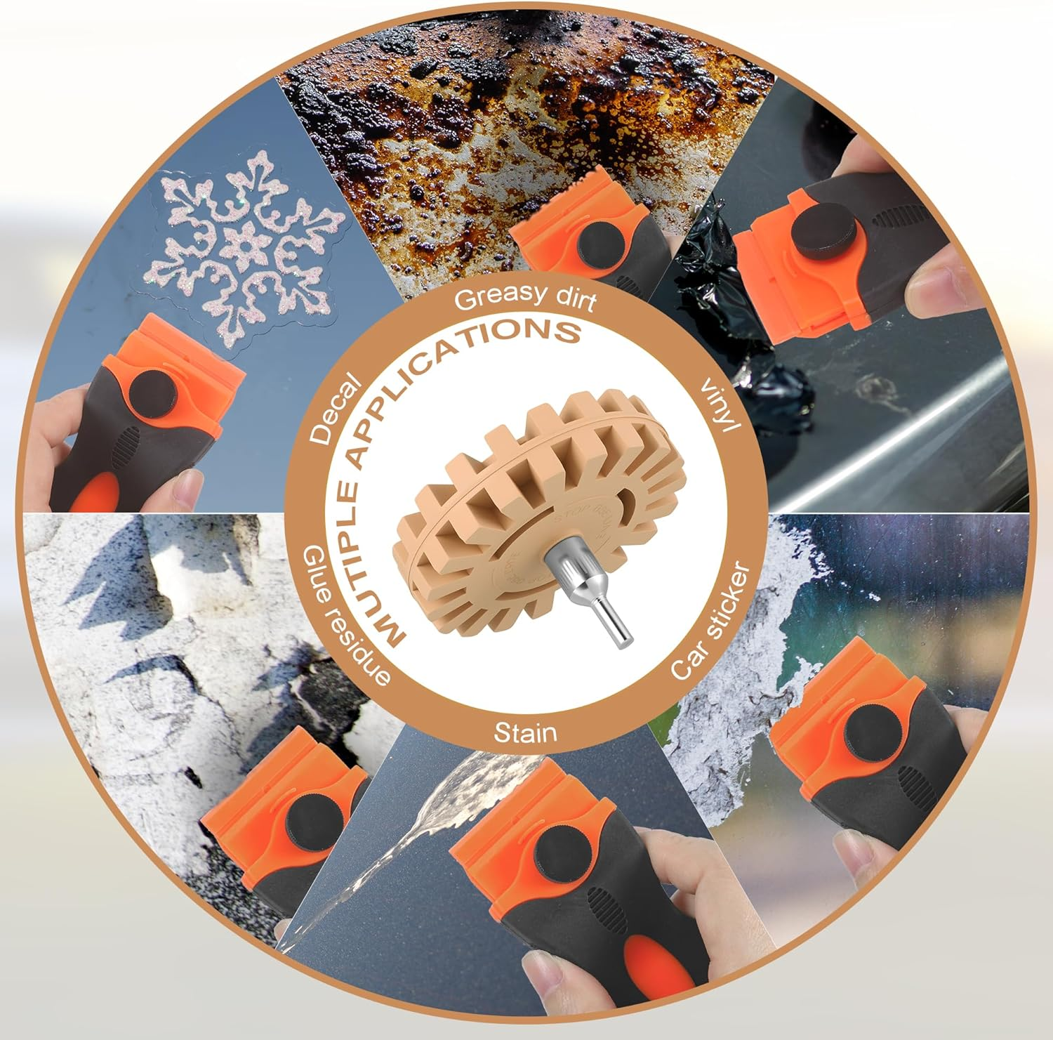 Adhesive Residue Remover, Car, 2 Pieces, 4 Inch Sticker Remover with Adapter, Film Eraser Battery Screwdriver, Sticker Eraser of Cars, Rvs, Boats, Vinyl, Glue, Stickers and Adhesive image number 3