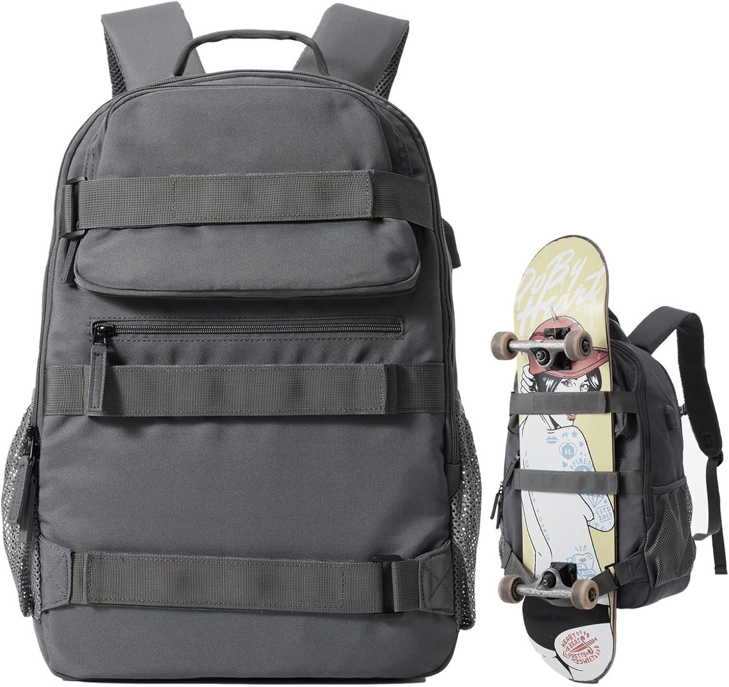 Skateboard Backpack, Large Skateboard Bag for Men and Women Laptop Bag with USB Port, for Skateboarding, College, Travel