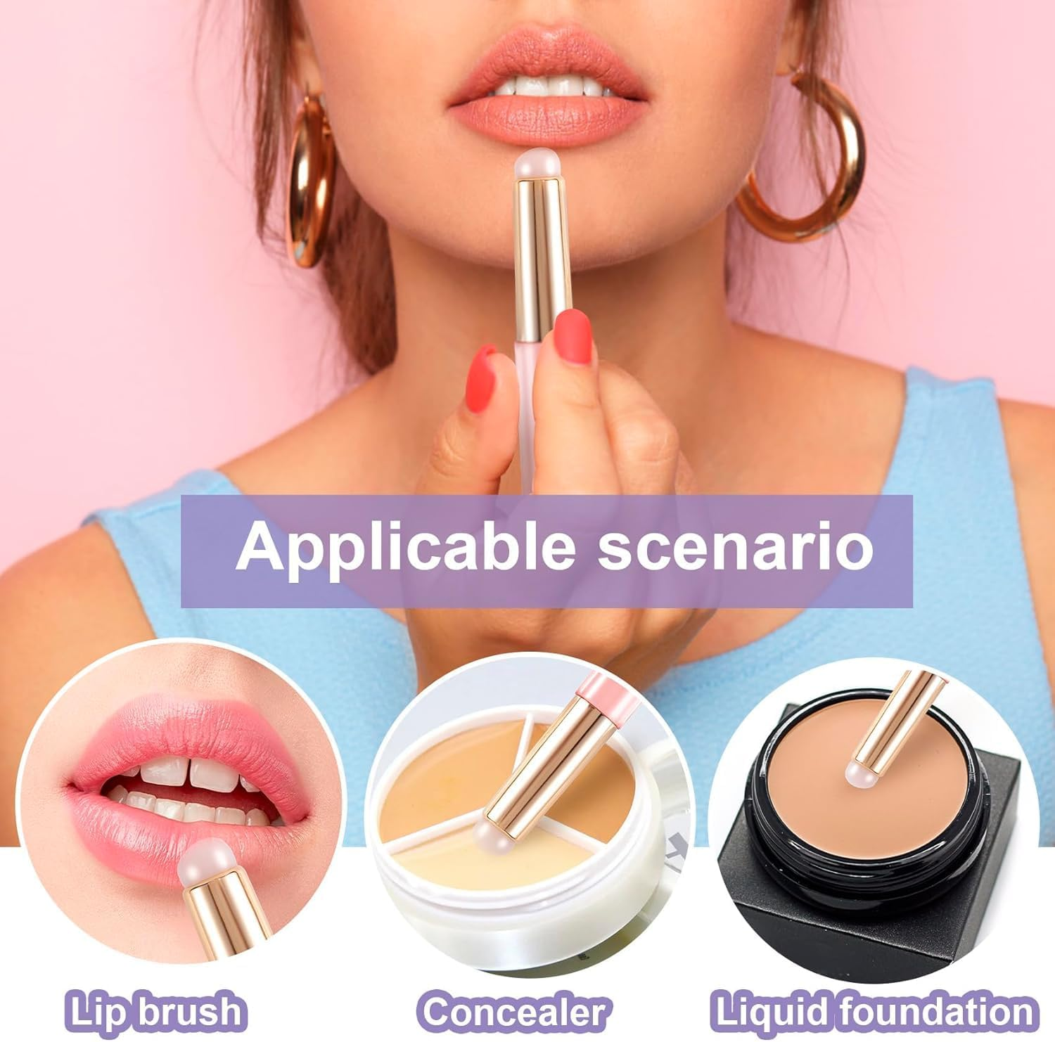Silicone Lip and Concealer Makeup Brush Set, 3Pcs Angled Multi-Purpose Silicone Lip Applicator, round Head Lip and Concealer Makeup Brush Applicators with Dust Cap,Mix-Color image number 4