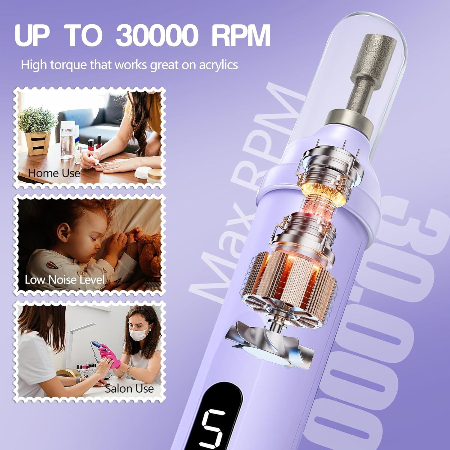 Droyek Electric Nail Drill Machine Handheld Flat Light 2-In-1 for Beginners Acrylic Gel Nails Manicure Pedicure Polishing Shape Tool with 8 Bits Gel Nails and Home Salon Use - Pink image number 2