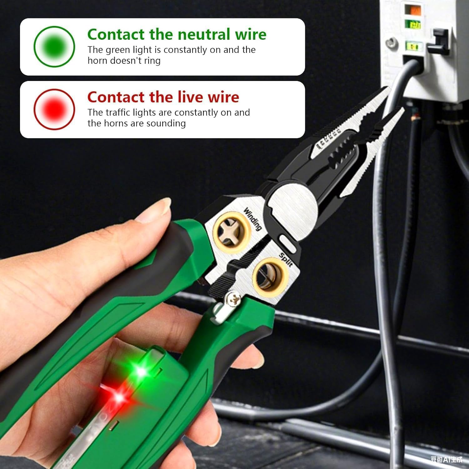 8 in 1 Wire Stripper with Voltage Tester, Electric Pliers, New Multi-Function Electric Wire Stripping Tool for Cutting and Pulling Pliers, Electrician Repair Tool (Green) image number 5