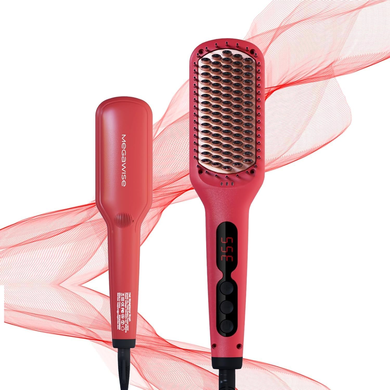 Megawise Hair Straightener Brush KL1025 - Fast Heating, Anti-Scald, Adjustable Temperature, and Auto Shut-Off - Ideal for All Hair Types (Tomato Red) image number 1