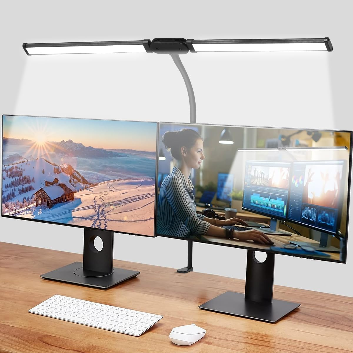 SILAMPDI Desk Lamp 24W LED Desk Light for Home Office Double Head with USB Charging Port, Eye-Caring Foldable Touch Control Reading Lamp with 3 Color Modes & 10 Brightness Levels Dimmable image number 3