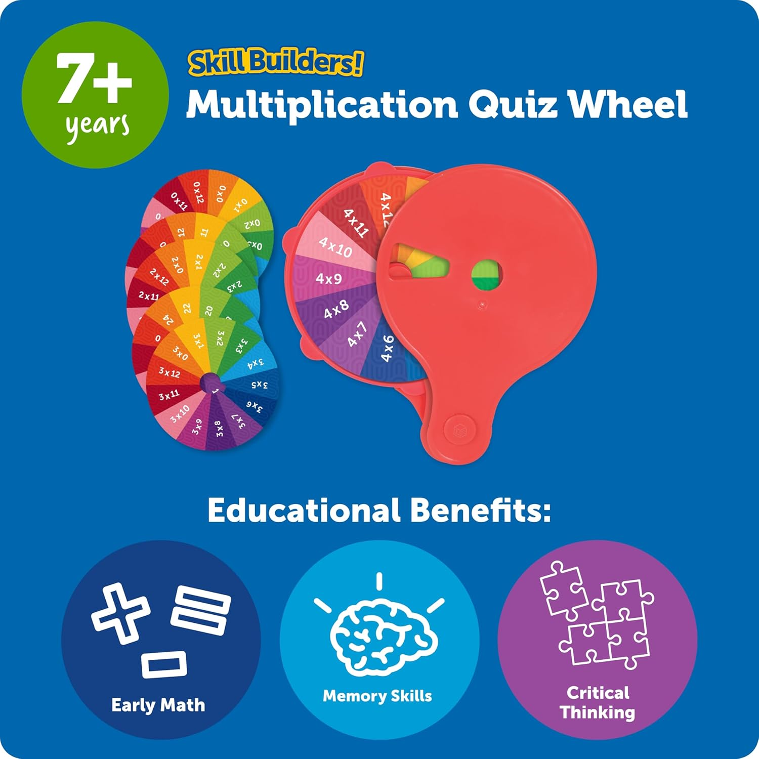 Learning Resources Skill Builders! Multiplication Quiz Wheel, Math Fidget Toy, Number Flash Cards, Math Fidget Spinner, Ages 6+, 15 Pieces image number 2