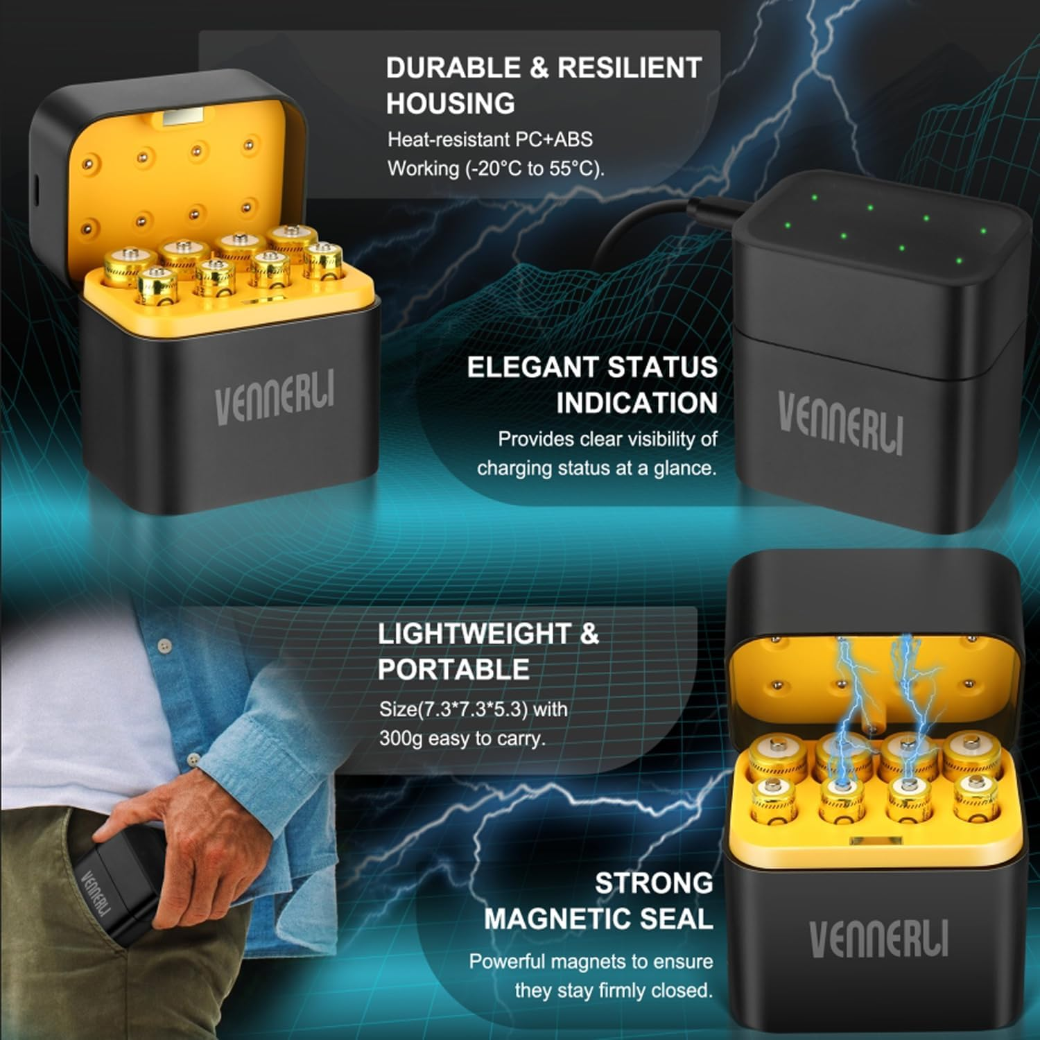 4PCS AA/AAA Rechargeable Lithium Batteries 1.5V Total 8PCS Batteries with Magnetic Charger High-Capacity 1000+ Cycles of Use Ultra-Long Lasting Time 3H Fast Charge with LED Charge Indicator image number 6