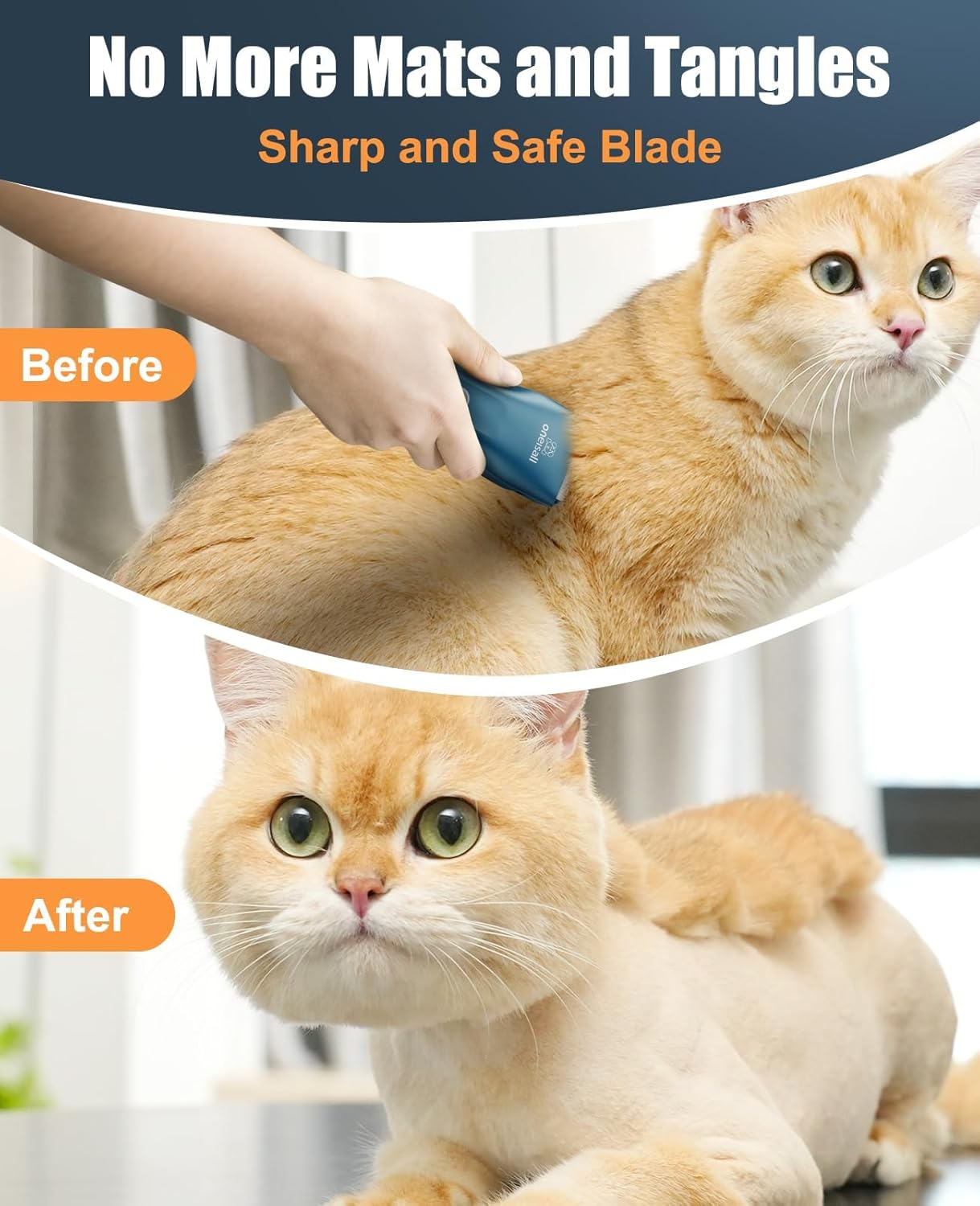Oneisall Pet Clipper for Cat Matted and Long Hair - Quiet Cordless Shaver with Pet Hair Clippers image number 3