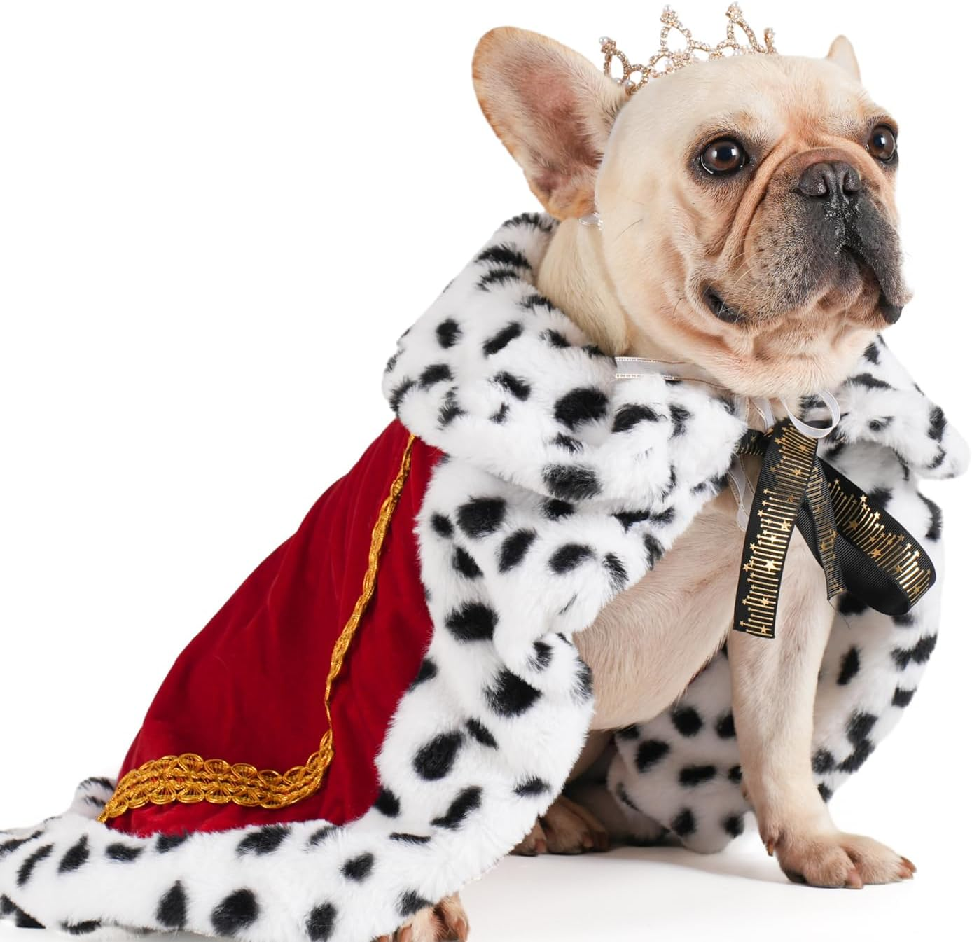 Lovelyshop Pet Serial Majestic Dog/Cat Costume Collection with Lux Velvet Cloak and Silver Pearl Crown Set for Halloween,King Queen Prince and Princess Cosplay-M