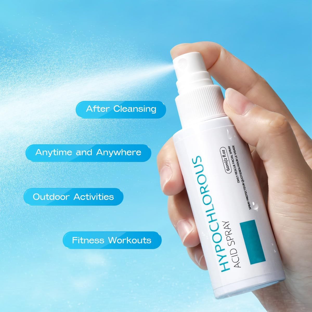 Hypochlorous Acid Face and Skin Spray,Safe for Use on Acne Prone Skin, Dry Scalp, Toner, Eye Lash Cleanser, Face and Hand Cleanser - 60Ml image number 1