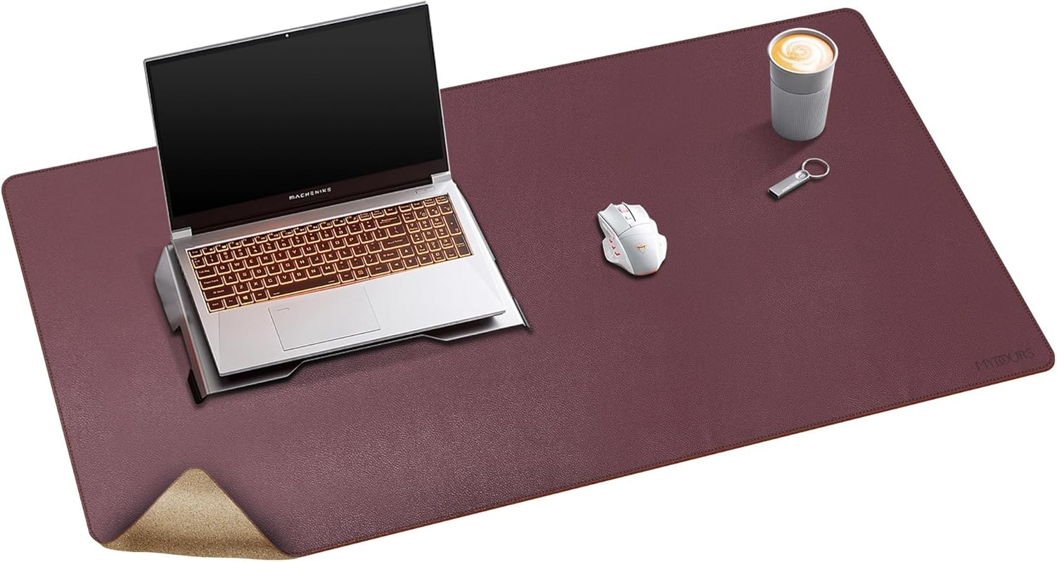 Mydours Dual-Sided Desk Pad, 100X50Cm Large Mouse Pad Natural Cork & PU Leather for Office and Home Work, Waterproof Computer Desk Mats Protector on the Top of Desks (Brown)