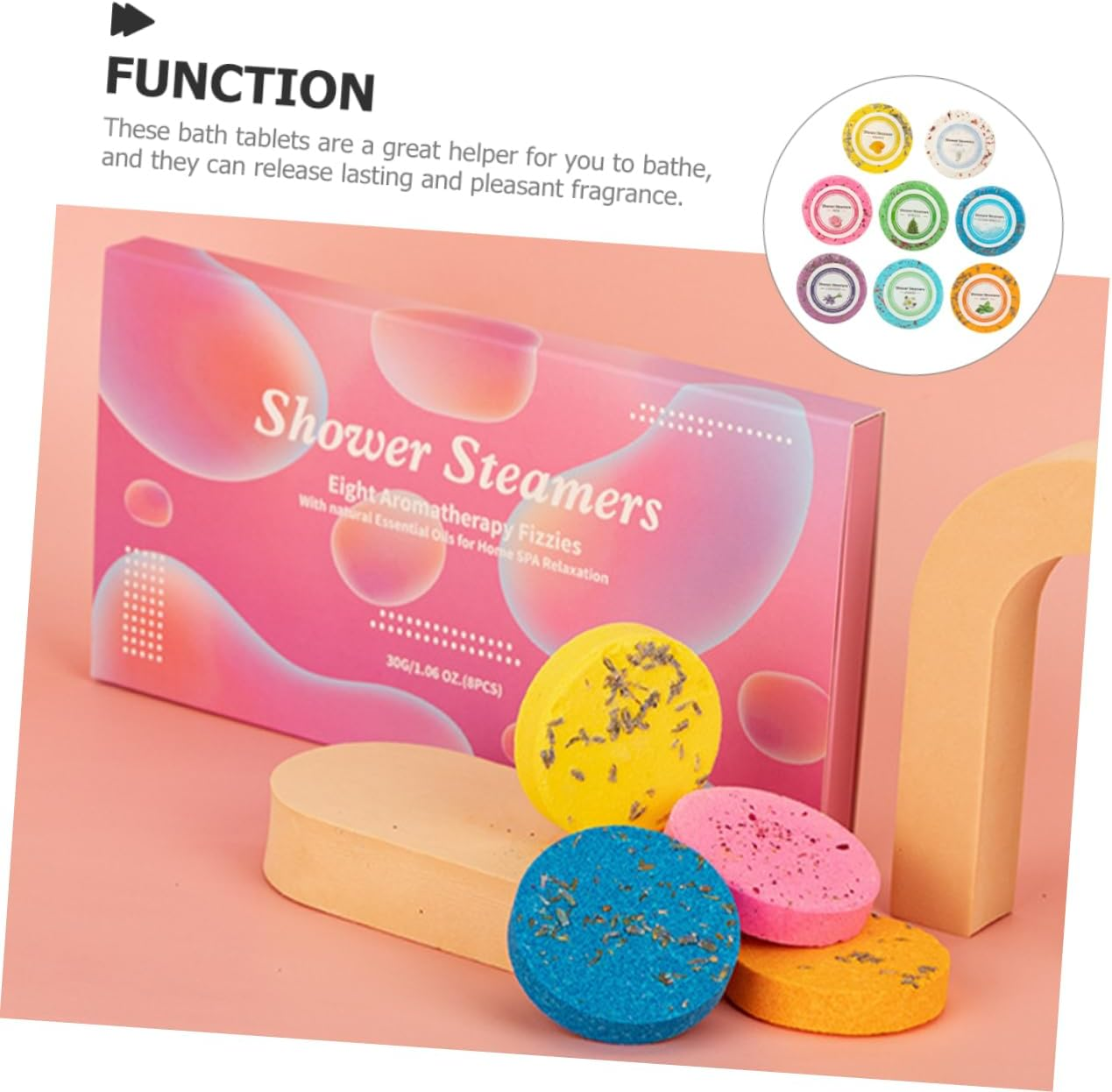 HAMPPLIES Aroma Bath Tablets 8Pcs Essential Oil Shower Drops for Women Bath Fragrance Tablets Aromatherapy Shower Experience