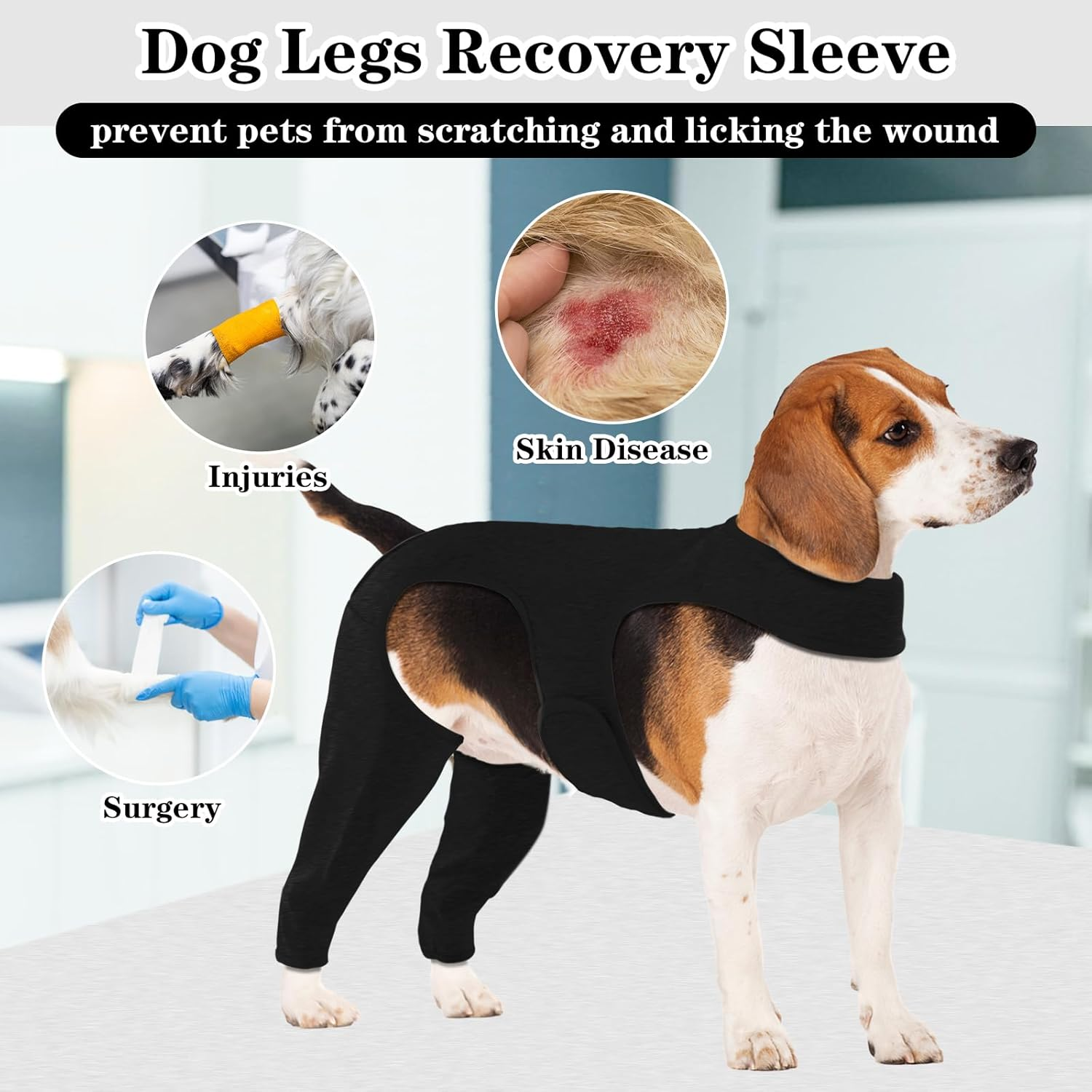 Yoolhamy Dog Surgery Recovery Suit - Leg Wound Protector Brace, Elbow Protector Cone Alternative - Prevent Licking & Bite - Long Sleeve Suits - Leg Brace Support (Black, XS) - Black image number 4