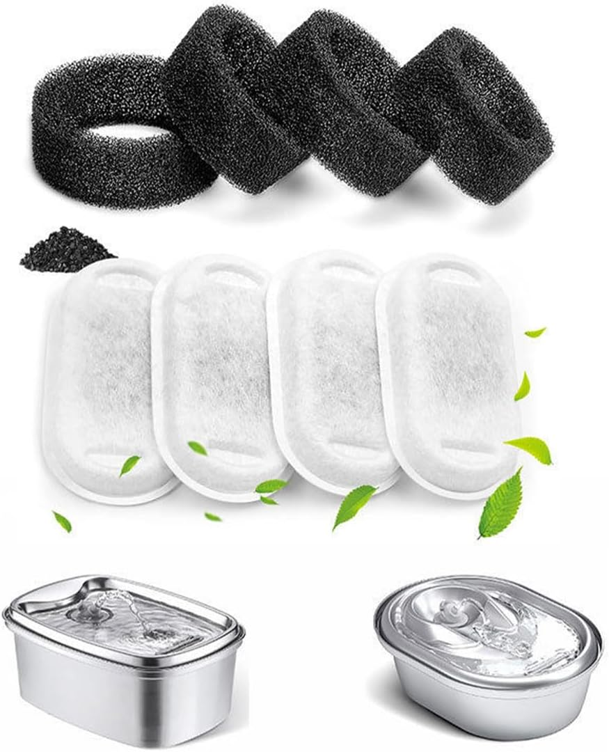 4+4 Pieces Filter for Cat Fountain, Replacement Filter Suitable with Carbon Filter and Foam Filter, for 2L/3.2L/4L Stainless Steel Drinking Fountain for Cats and Dogs, Cat Fountain Filter, Filter Cat image number 5