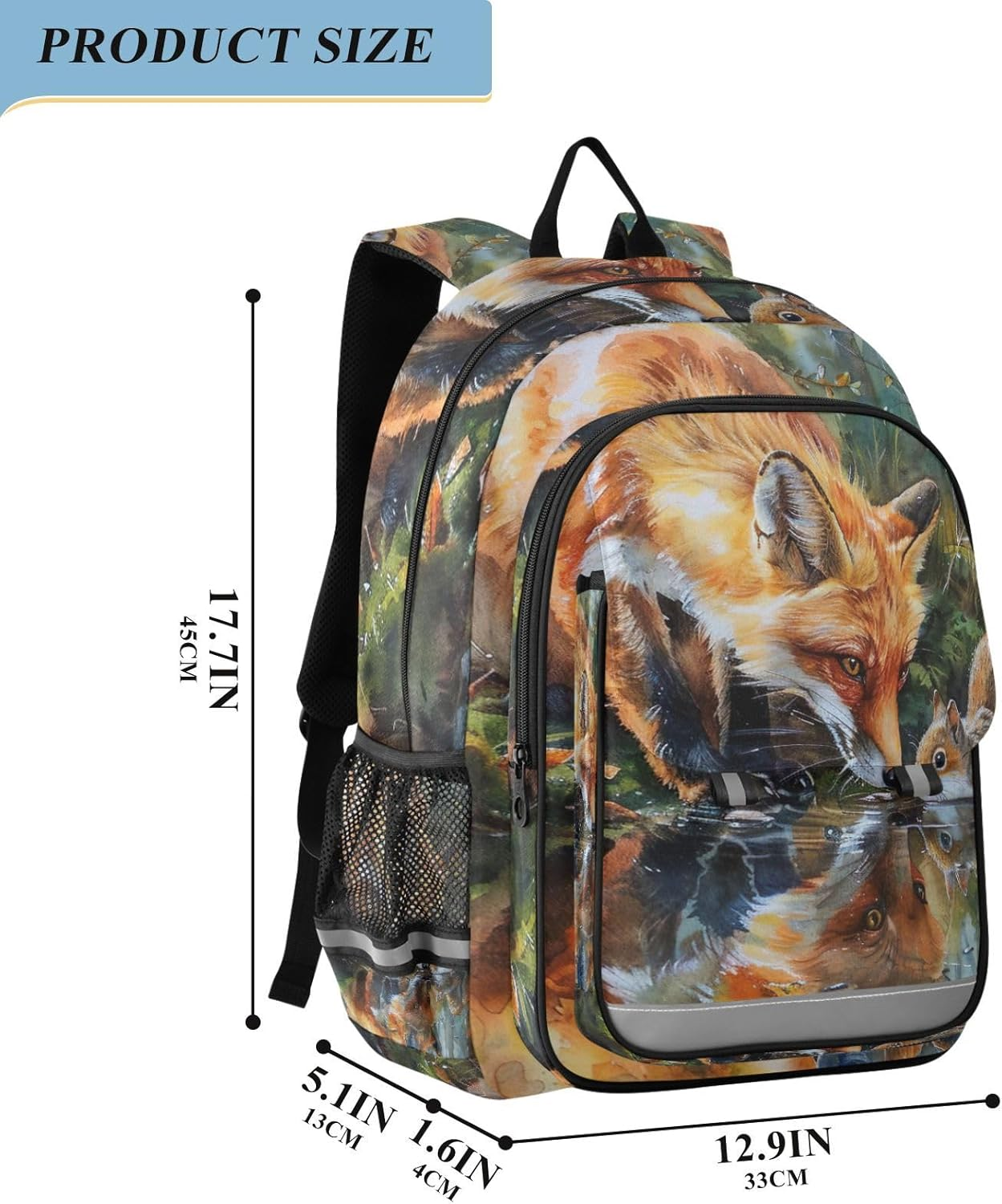 RPLIFE Forest Squirrel Fox Children'S Backpacks, Cool Backpacks for Kids, Backpack for 7 Year Old Boy, Forest Squirrel Fox, One Size, Traditional Backpacks image number 4