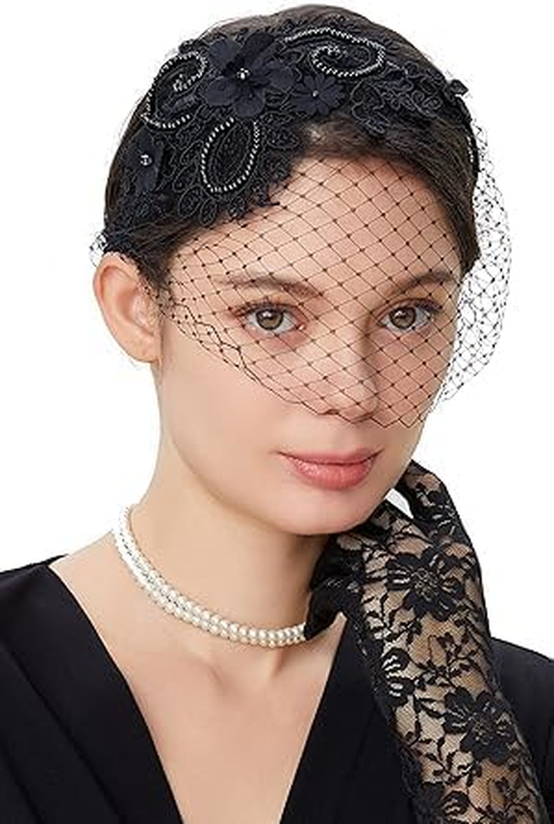 Bridal Wedding Veil Fascinator Mesh Lace Headband Tea Party Flower Fascinator Funeral Hats for Ladies'-1Pcs