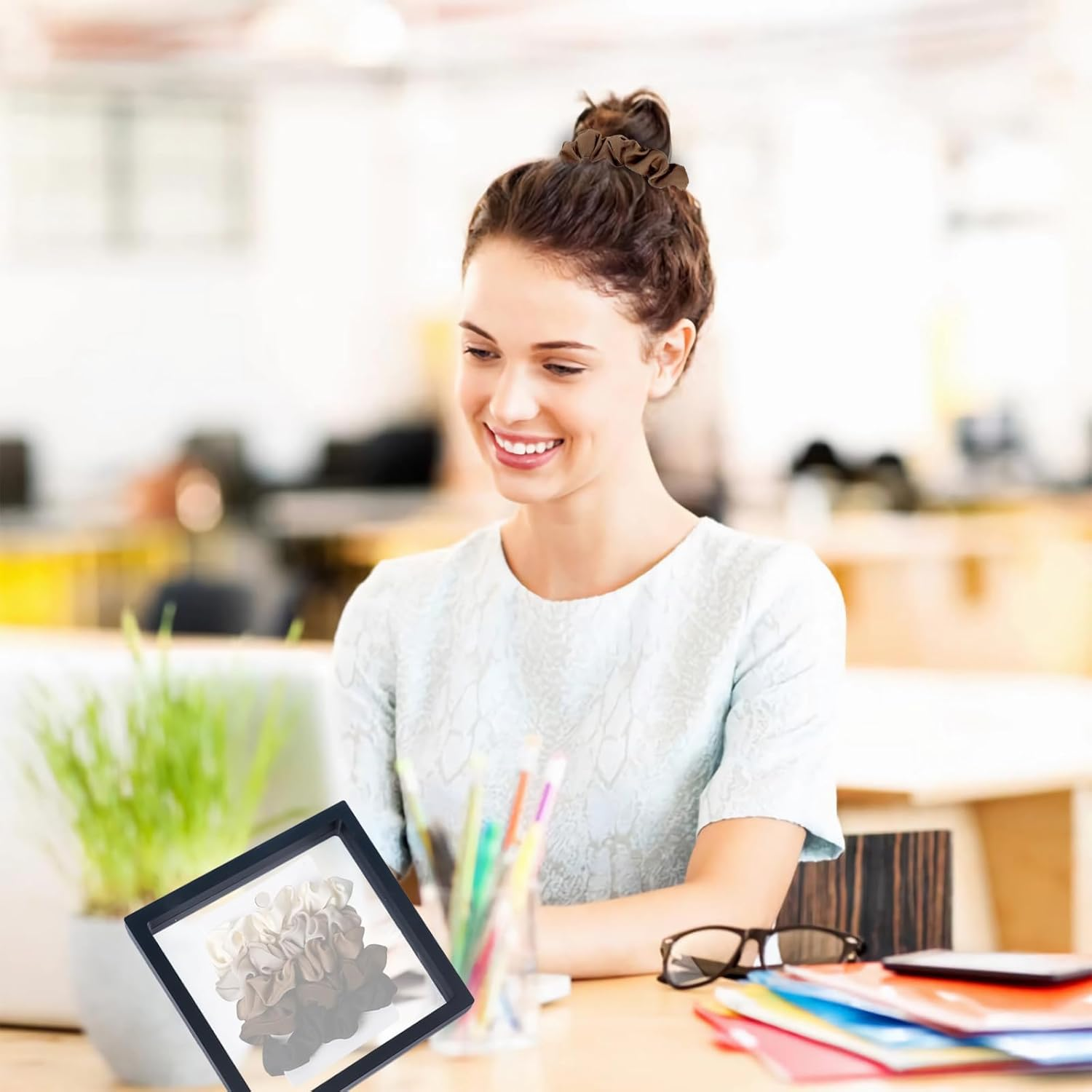 PMELCXD Satin Hair Scrunchies Set - 10 Pieces Silk Hair Bobbles with Storage Box for Women and Children image number 6