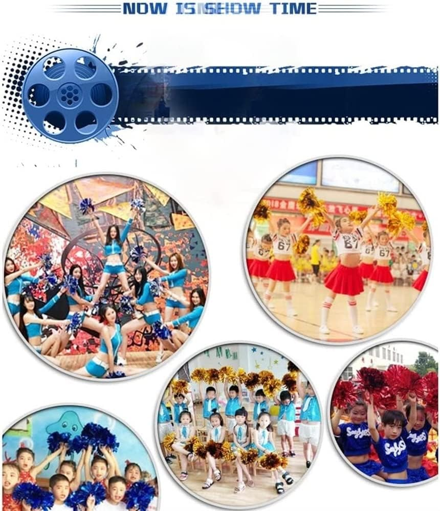 2 Pack Cheerleading Pom Poms with Handle, Metallic Foil/Matte Cheer Pom Poms, Cheerleader Pom Poms for Sports Party Dance Team Cheering Squad Spirit Kids Adult (Color : Black) image number 3