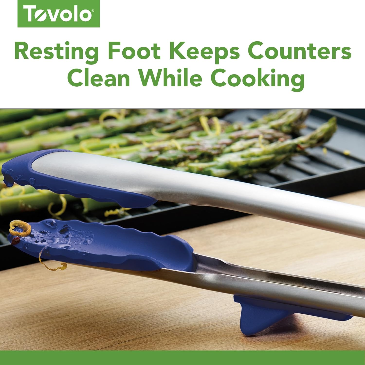 Tovolo Tip Top Tongs, Easy-Grip Kitchen Tongs for Cooking with Silicone Tips, Easy Locking Mechanism, Cooking Utensil with Resting Foot, Heat-Resistant & Bpa-Free Silicone Tips, Deep Indigo image number 6