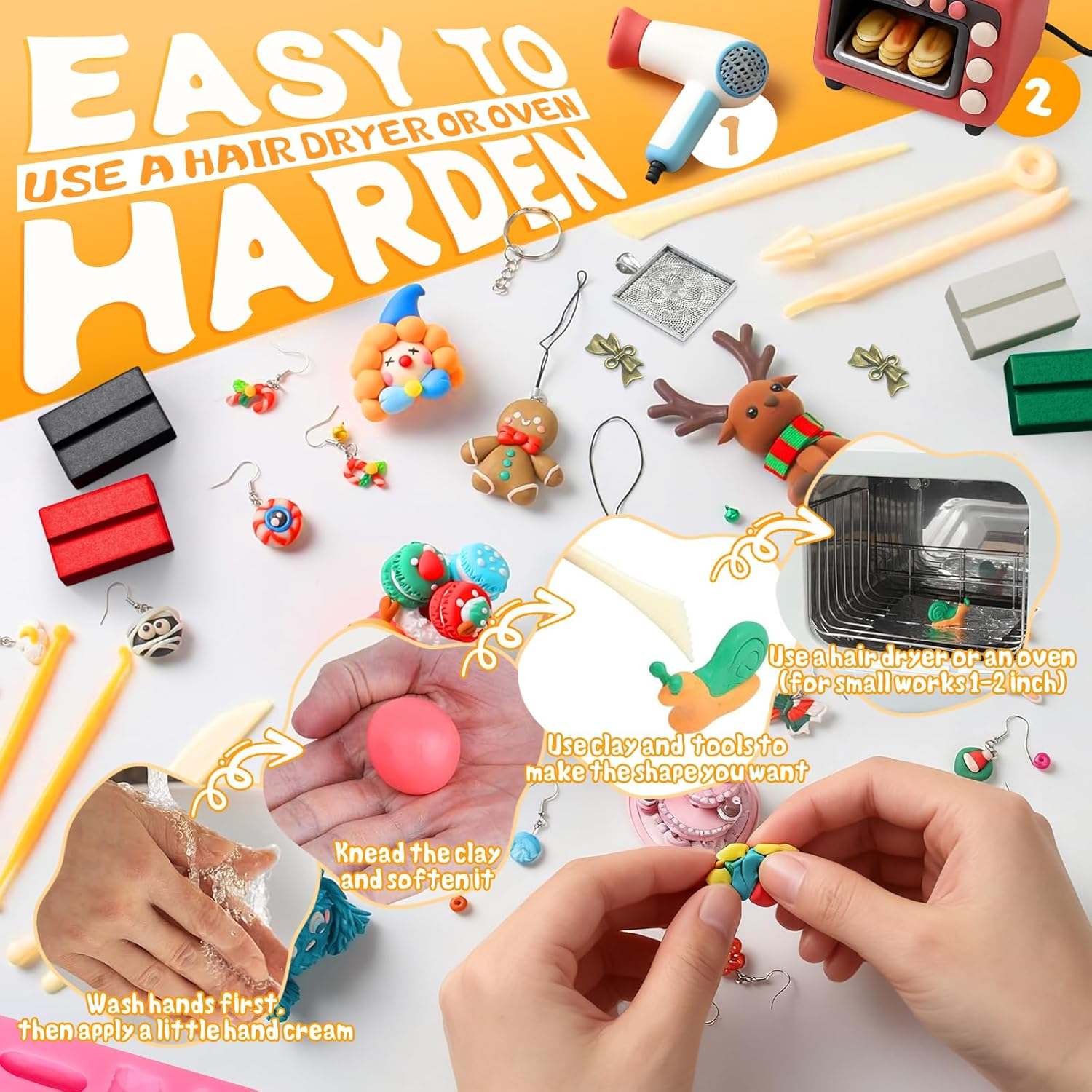 Polymer Clay Tool Kit - 100 Colours Modeling Clay for Kids, Adults, Beginners, DIY Arts and Crafts Baking Clay with 19 Carving Tools & 10 Accessories, Non-Toxic, Non-Sticky for Artist Gifts image number 4