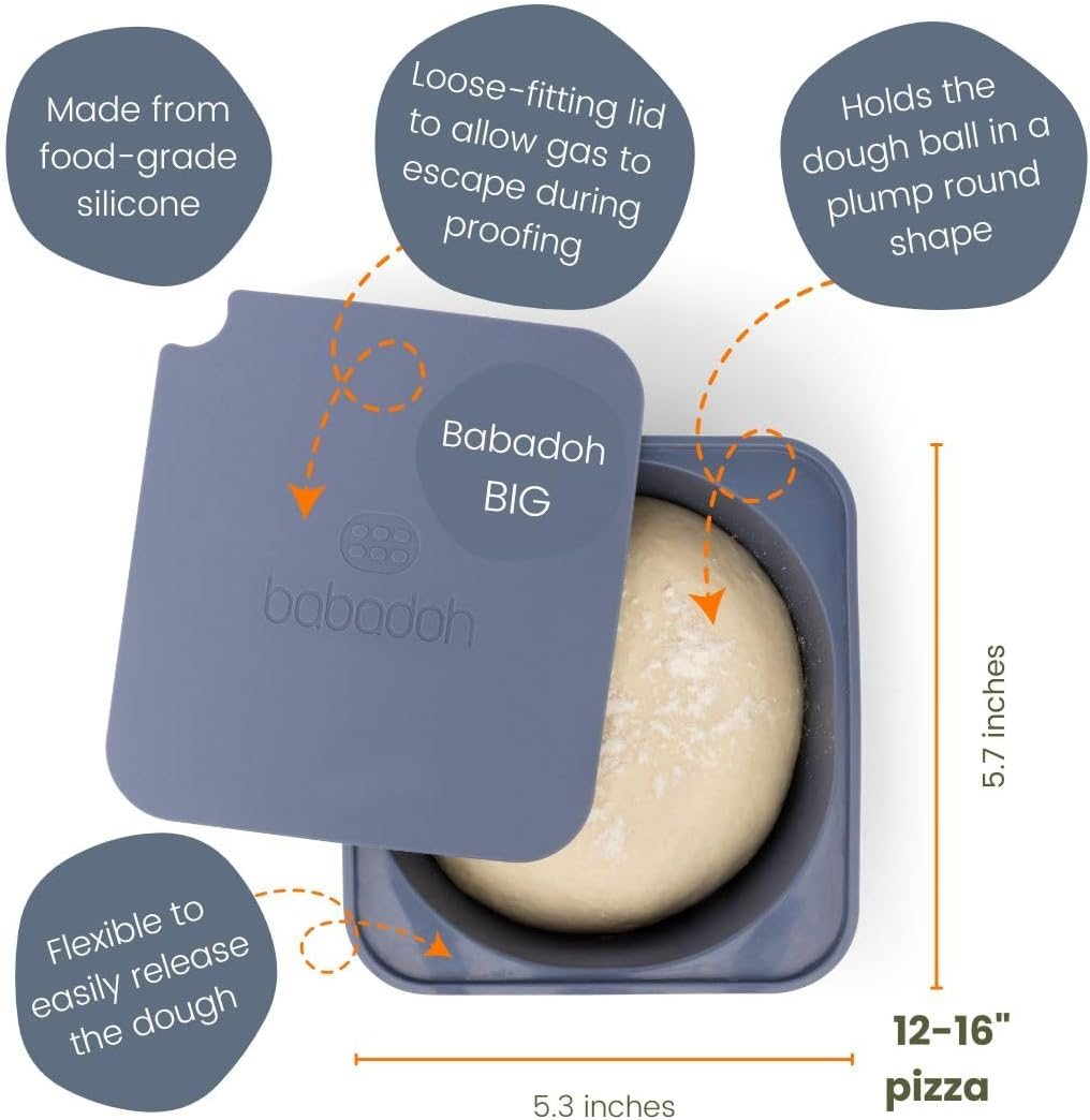 Babadoh Big Pizza Dough Proofing Silicone Containers with Lids | Pizza Making Accessories | Set of 3 | Multi Blue (1 Dough, 1 Smoke, 1 Steel) | Big Size (Make 12"-16" Pizzas) - Multi Blue image number 2