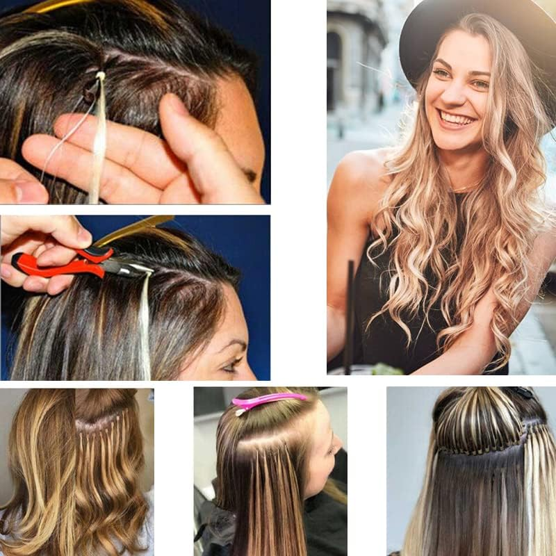 1 Set Hair Extension Tool Kit Plier Hook Pulling Needle 200Pc Micro Silicone Link Rings Beads for Professional Hair Styling Tools Accessory (# 1)