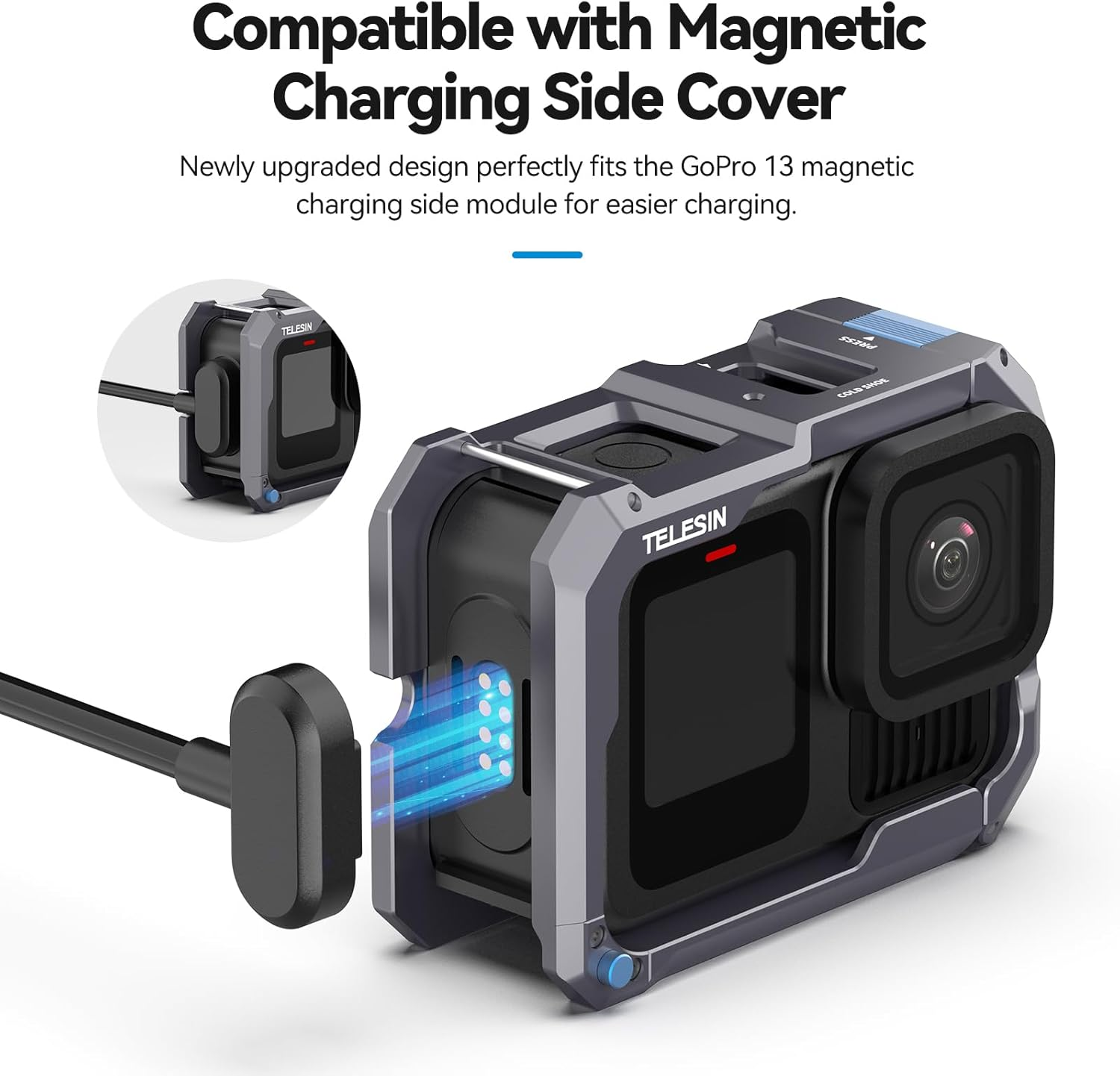 TELESIN Aluminum Cage Protective Case for Go Pro Hero 13, Black, Fits Go Pro with ND CPL Lens Filter, Max Lens on Camera, with Cold Shoe Mount to Video Light Microphone image number 4