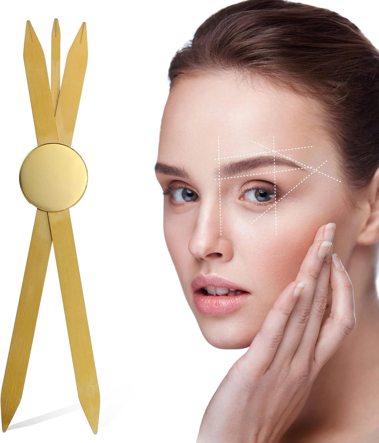 Charme Princesse Eyebrow Ruler Stainless Steel Tattoo Eyebrow Stencil Ruler Three-Point Positioning Permanent Eyebrow Makeup Measuring Symmetrical Tool(Gold) LB000249-6