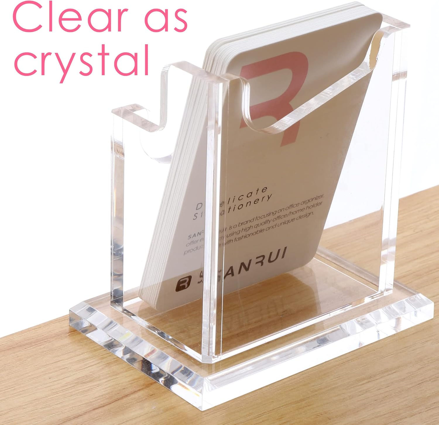 SANRUI Vertical Business Card Holder for Desk，Clear Acrylic Business Card Display Stand，1 Slots ，Holds 50-60 Cards image number 6