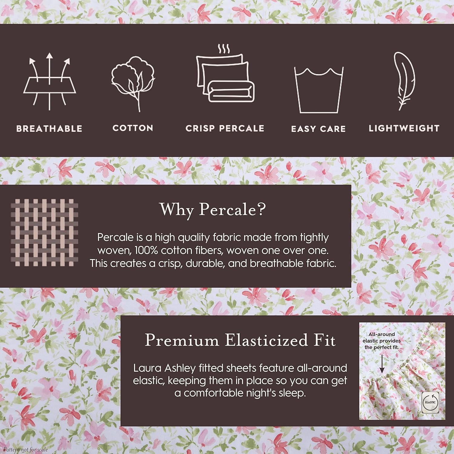 Laura Ashley Home - King Sheets, Cotton Percale Bedding Set, Crisp & Cool Home Decor (Norella Pink, King) image number 3