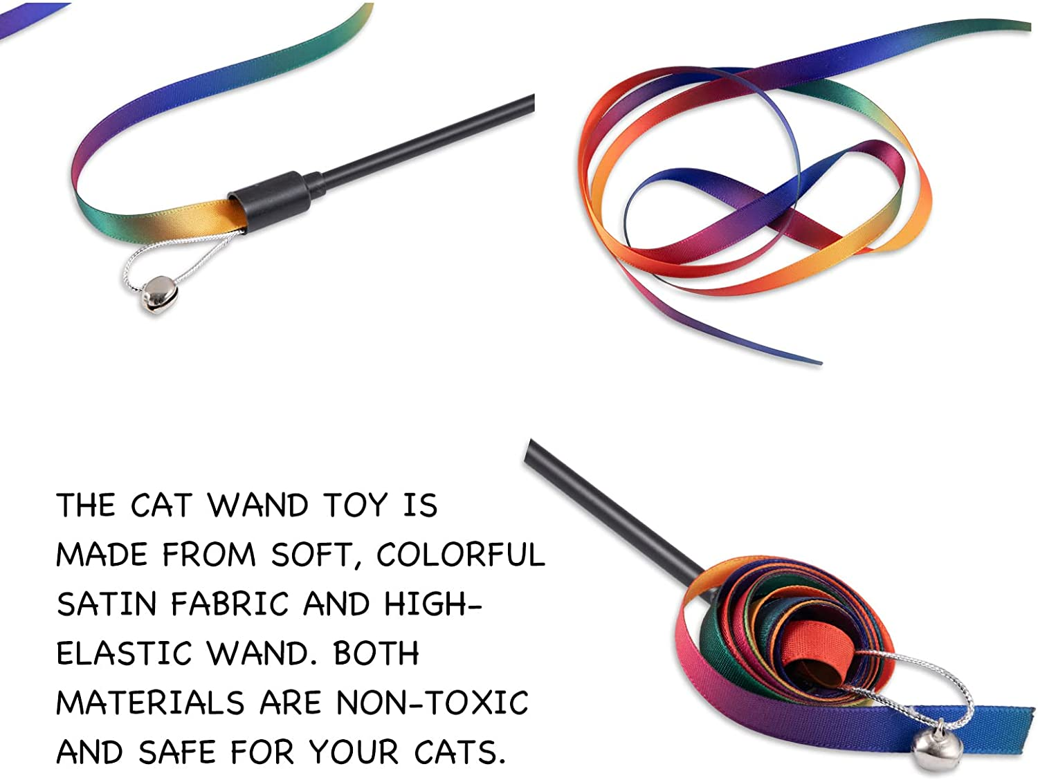 Cat Toys, Cat Rainbow Wand Toy Cat Teaser Toy, Interactive Cat Toy Wand Kitten Toys, Colorful Ribbon Charmer for Indoor Cats to Play Chase Exercise - 2PCS image number 1