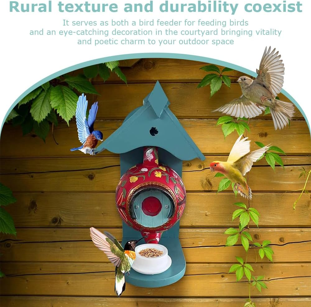 Bird Houses,Birds Feeder House,Tea Cup Bird Feeder,Vintage Wall Hanging Resin Decoration,For Outdoors Garden Patio Backyard Wall Decor,For outside (Red) image number 6